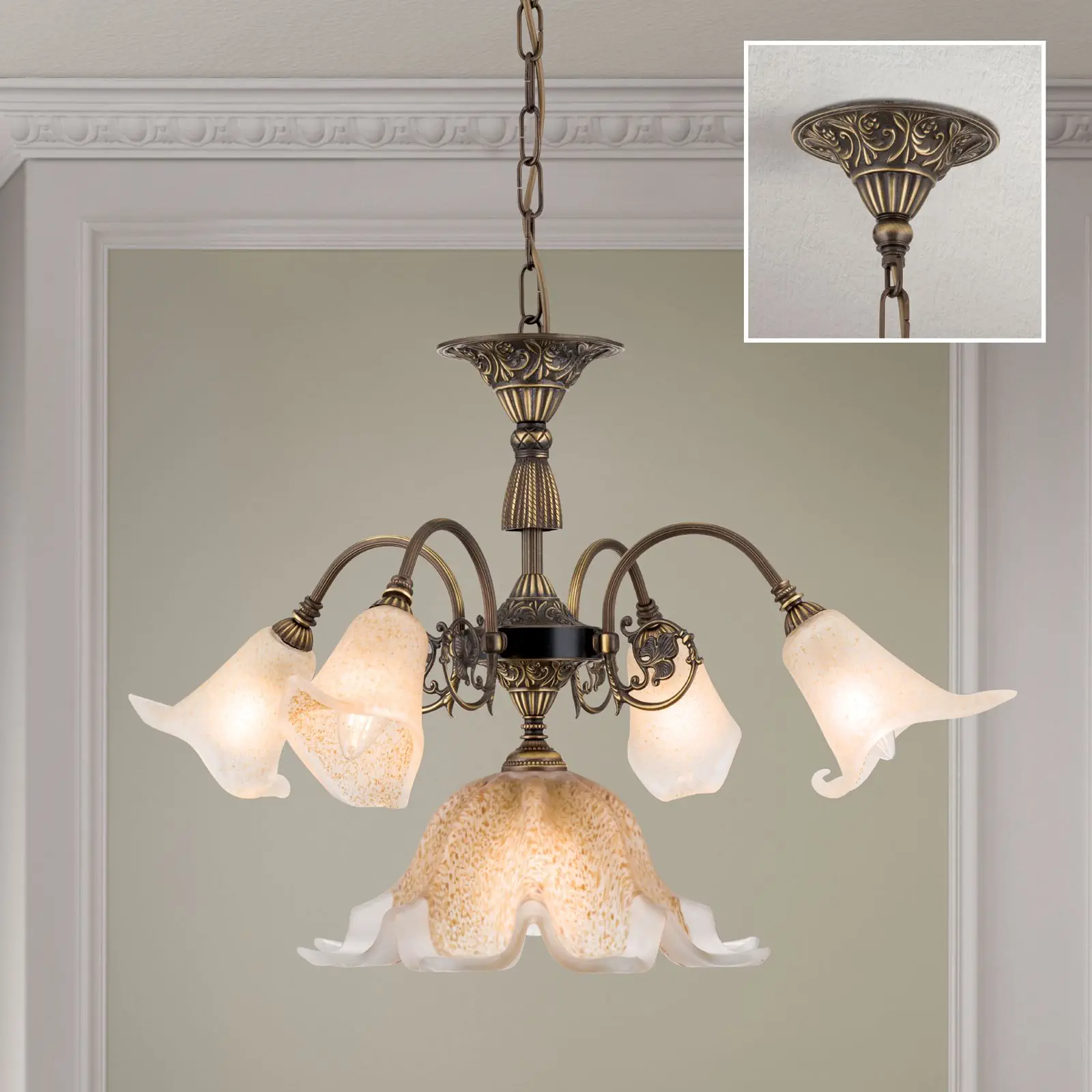 Luster TOSCA, 5 izvora svetla, antik mesing - 2