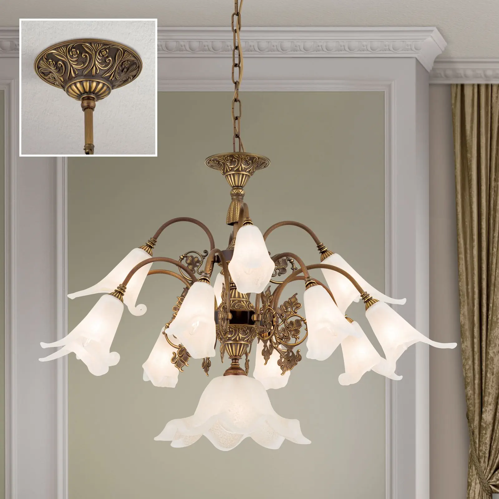 Luster TOSCA, 13 izvora svetla, antik patina - 2