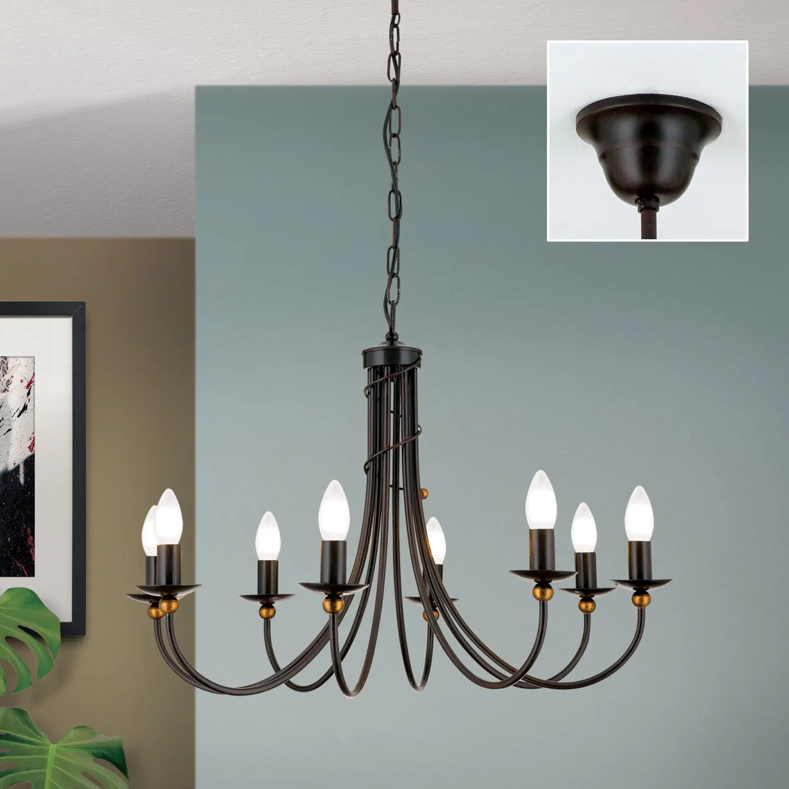 Luster GIOVANNI, 8 izvora svetla, antik braon, zlatna - 2