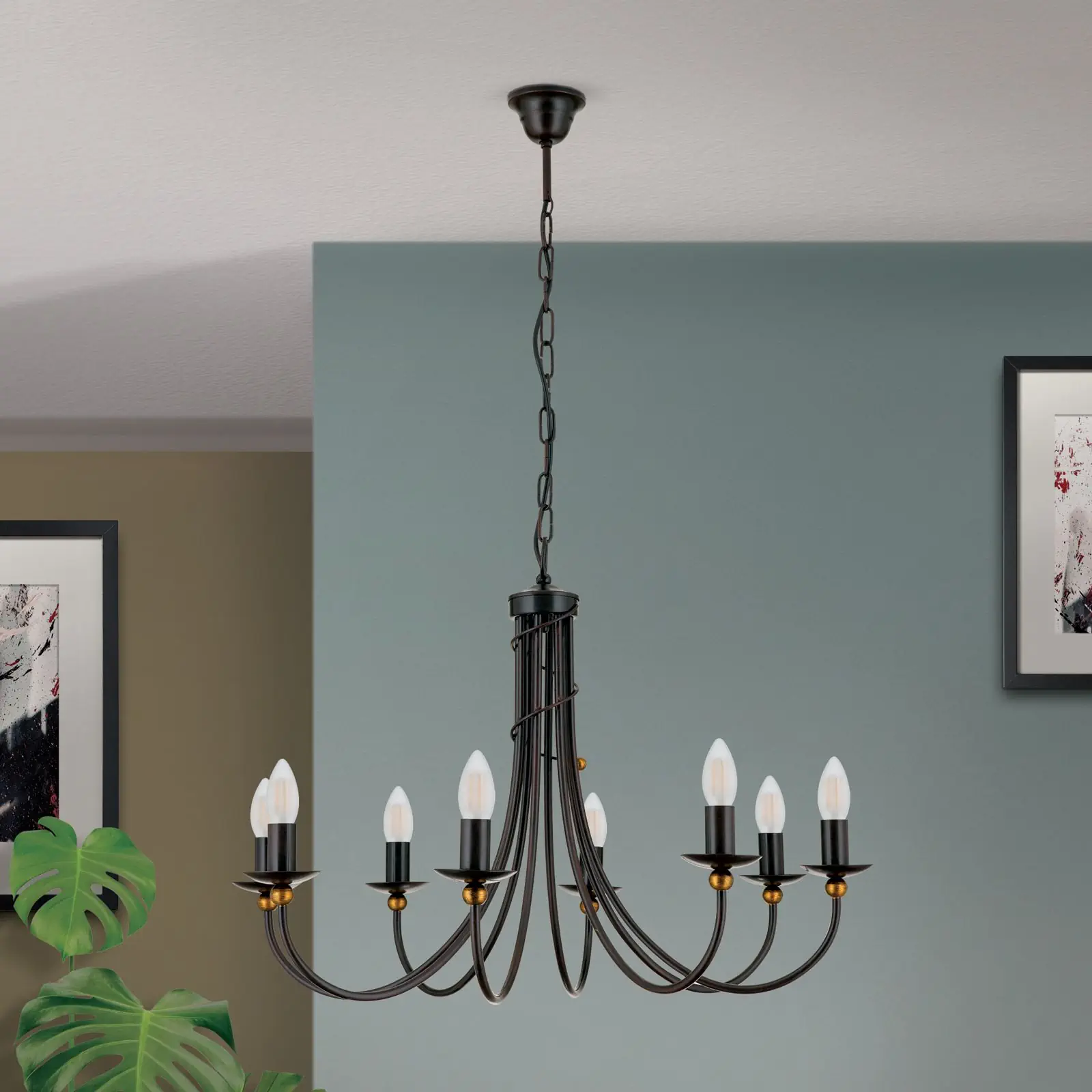 Luster GIOVANNI, 8 izvora svetla, antik braon, zlatna - 3