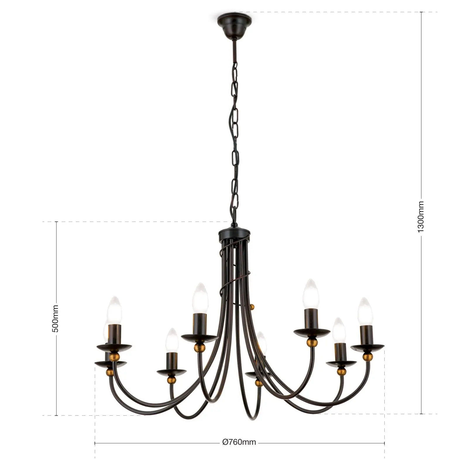 Luster GIOVANNI, 8 izvora svetla, antik braon, zlatna - 7