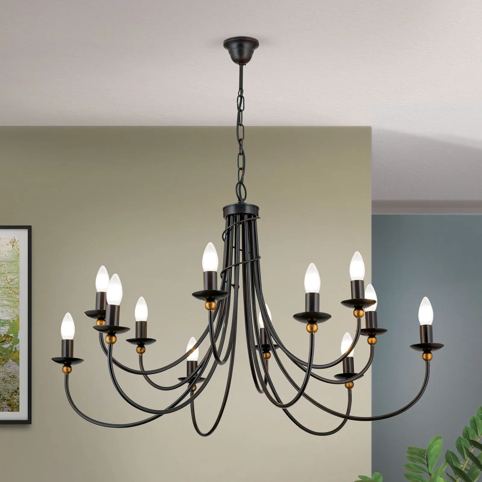 Luster GIOVANNI, 12 izvora svetla, antik braon, zlatna - 2