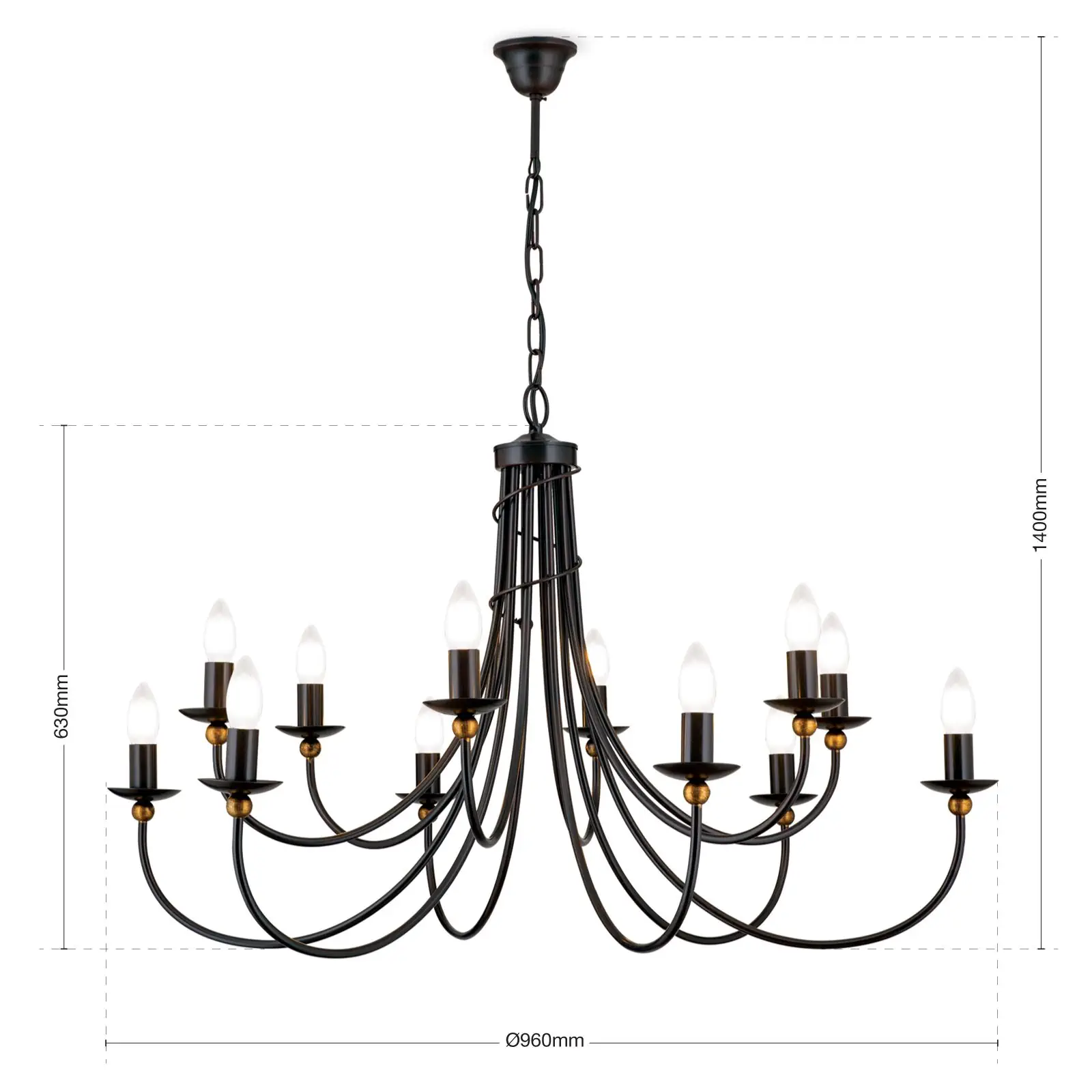 Luster GIOVANNI, 12 izvora svetla, antik braon, zlatna - 7