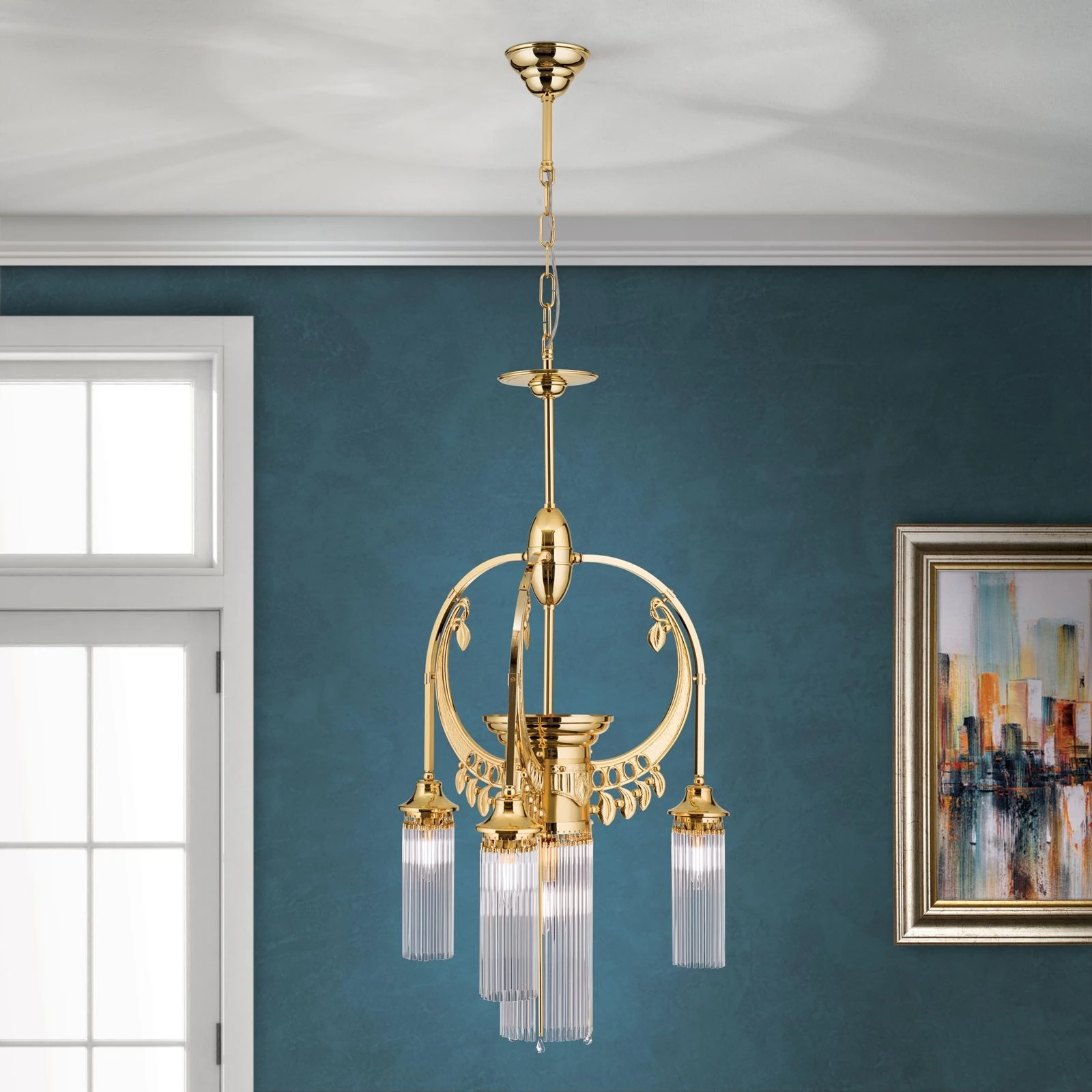 Luster ADELE, 4 izvora svetla, 24-karatno pozlaćen, štapići od kristalnog stakla - 1