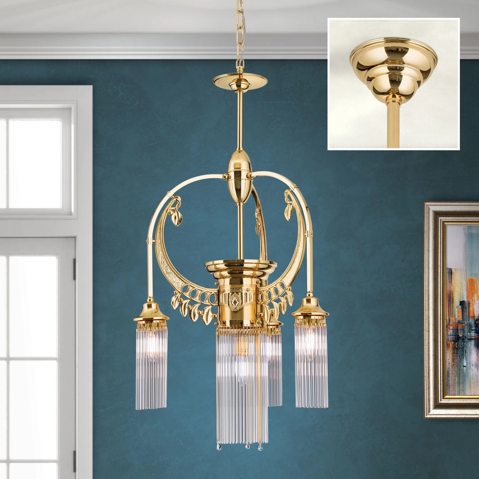 Luster ADELE, 4 izvora svetla, 24-karatno pozlaćen, štapići od kristalnog stakla - 2