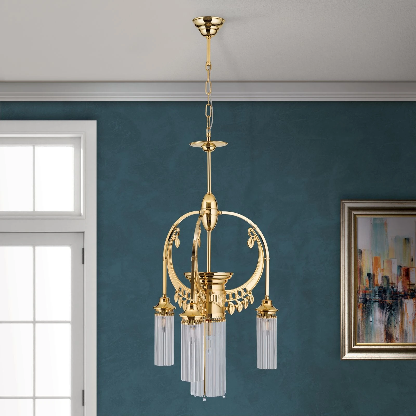 Luster ADELE, 4 izvora svetla, 24-karatno pozlaćen, štapići od kristalnog stakla - 3