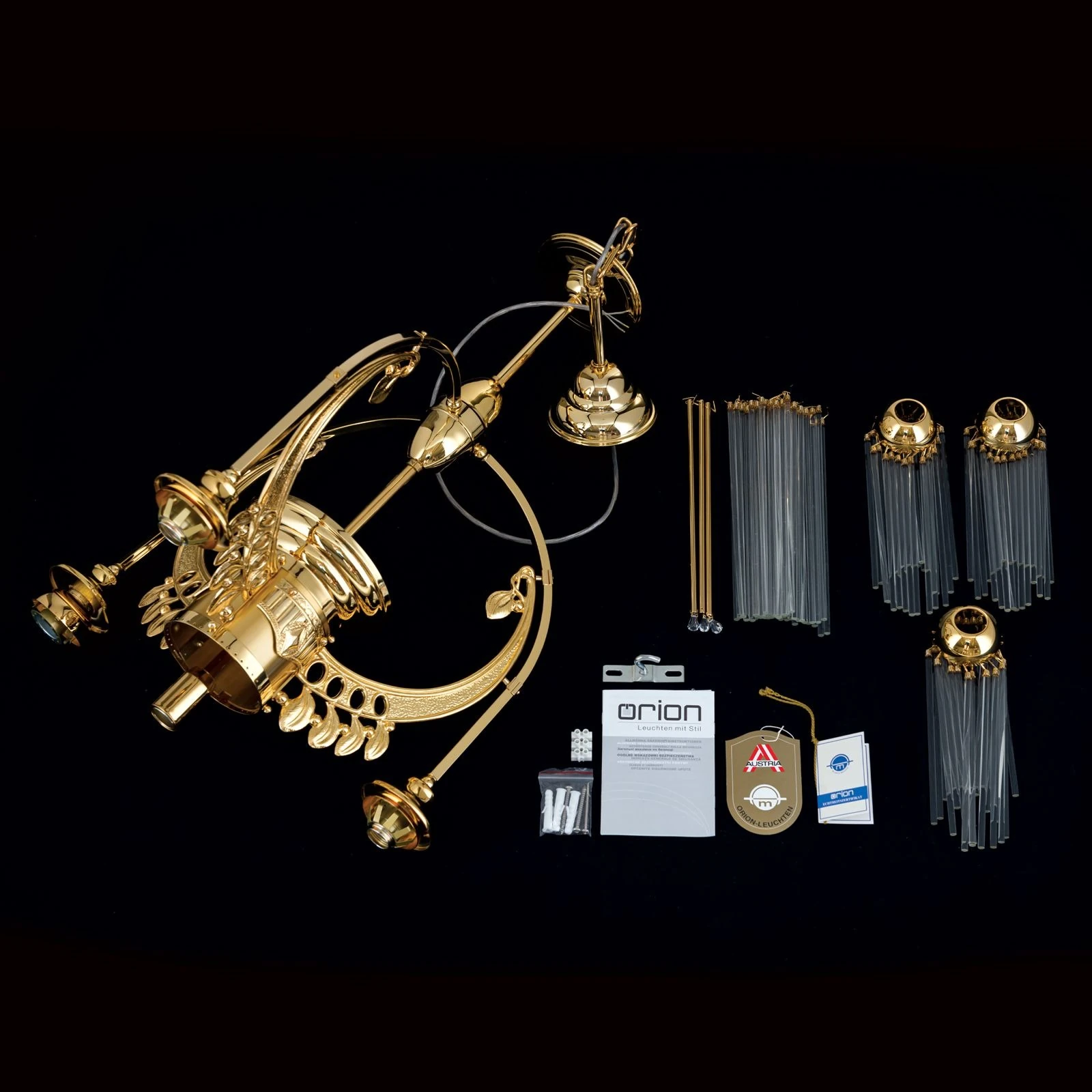 Luster ADELE, 4 izvora svetla, 24-karatno pozlaćen, štapići od kristalnog stakla - 8