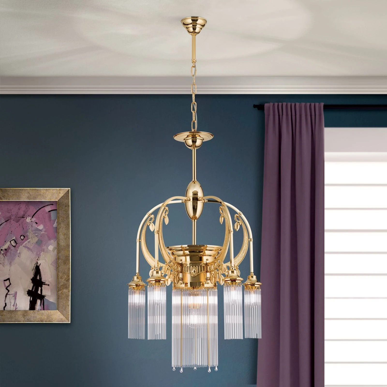 Luster ADELE, 6 izvora svetla, 24-karatno pozlaćen, štapići od kristalnog stakla - 1