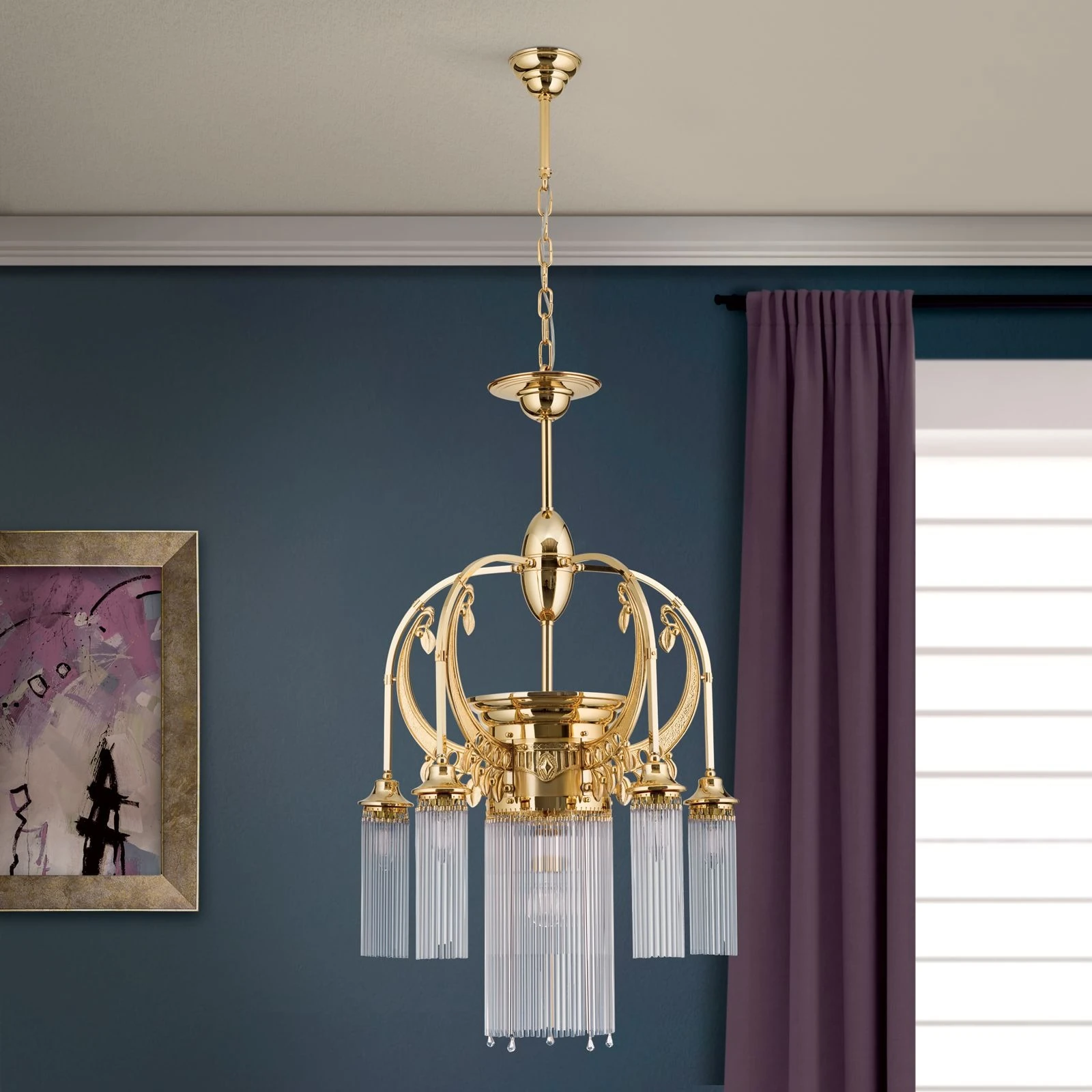 Luster ADELE, 6 izvora svetla, 24-karatno pozlaćen, štapići od kristalnog stakla - 3