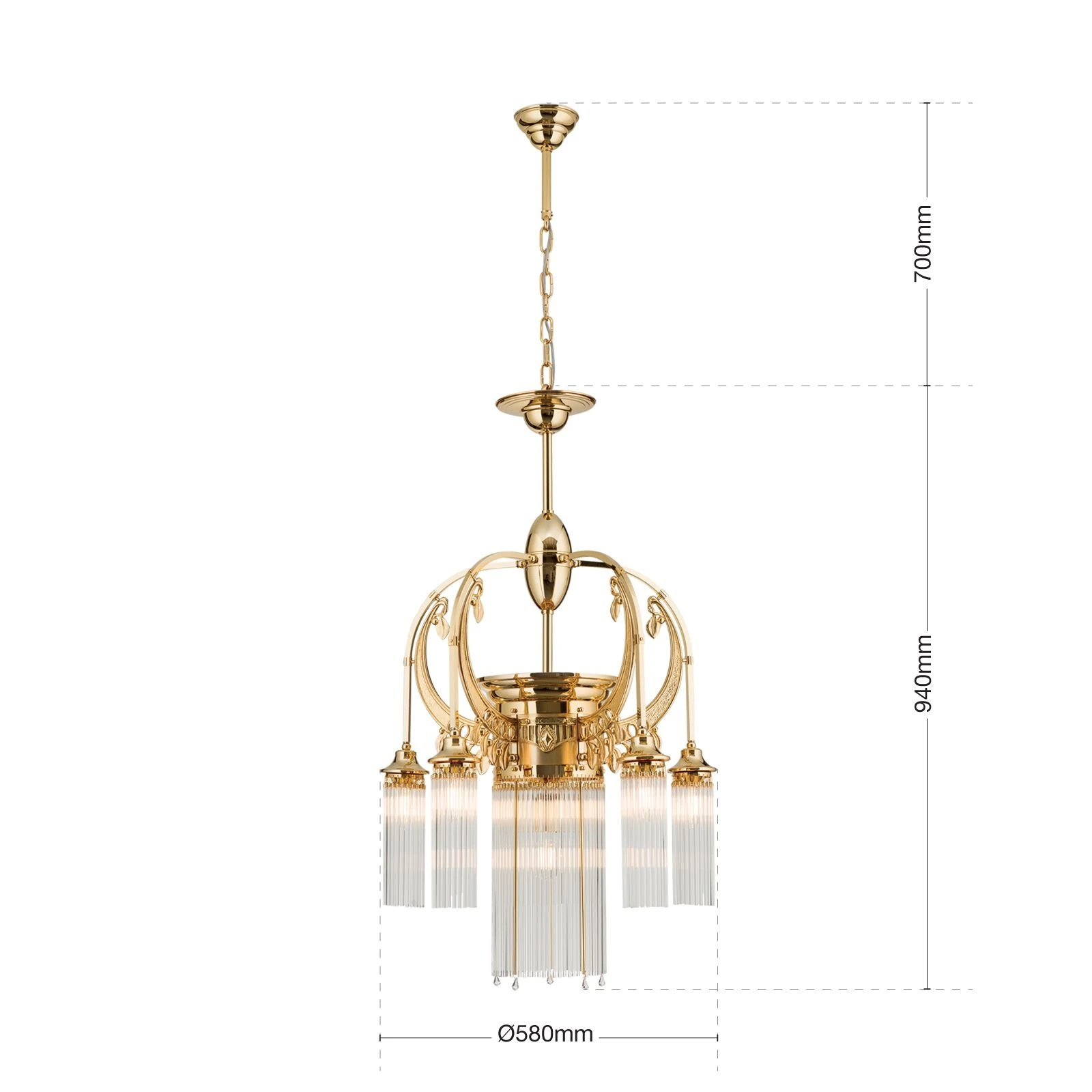 Luster ADELE, 6 izvora svetla, 24-karatno pozlaćen, štapići od kristalnog stakla - 7