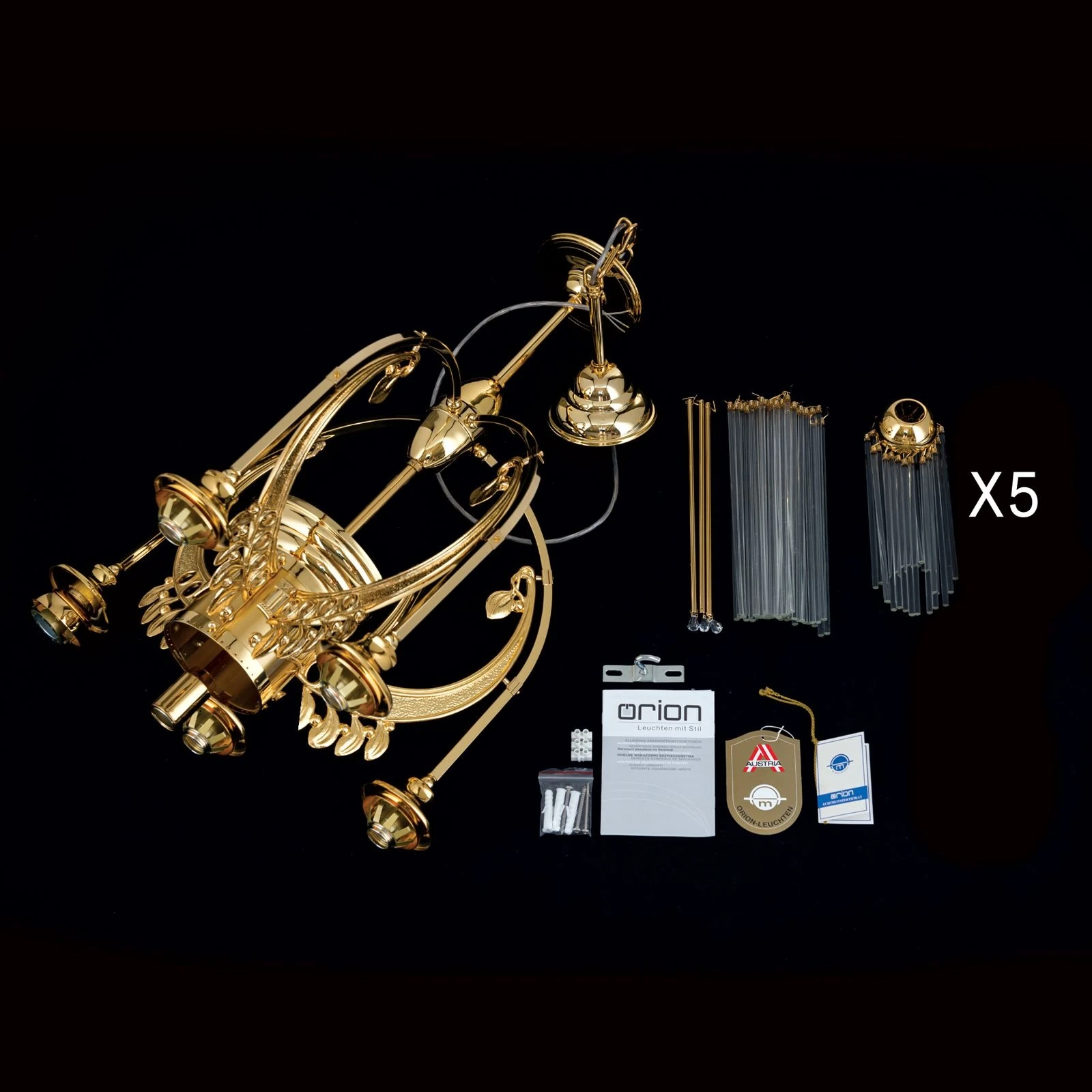 Luster ADELE, 6 izvora svetla, 24-karatno pozlaćen, štapići od kristalnog stakla - 8