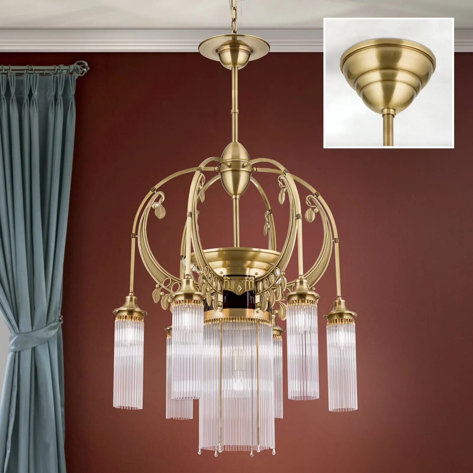 Luster ADELE, 7 izvora svetla, stari mesing, sa staklenim štapićima - 2