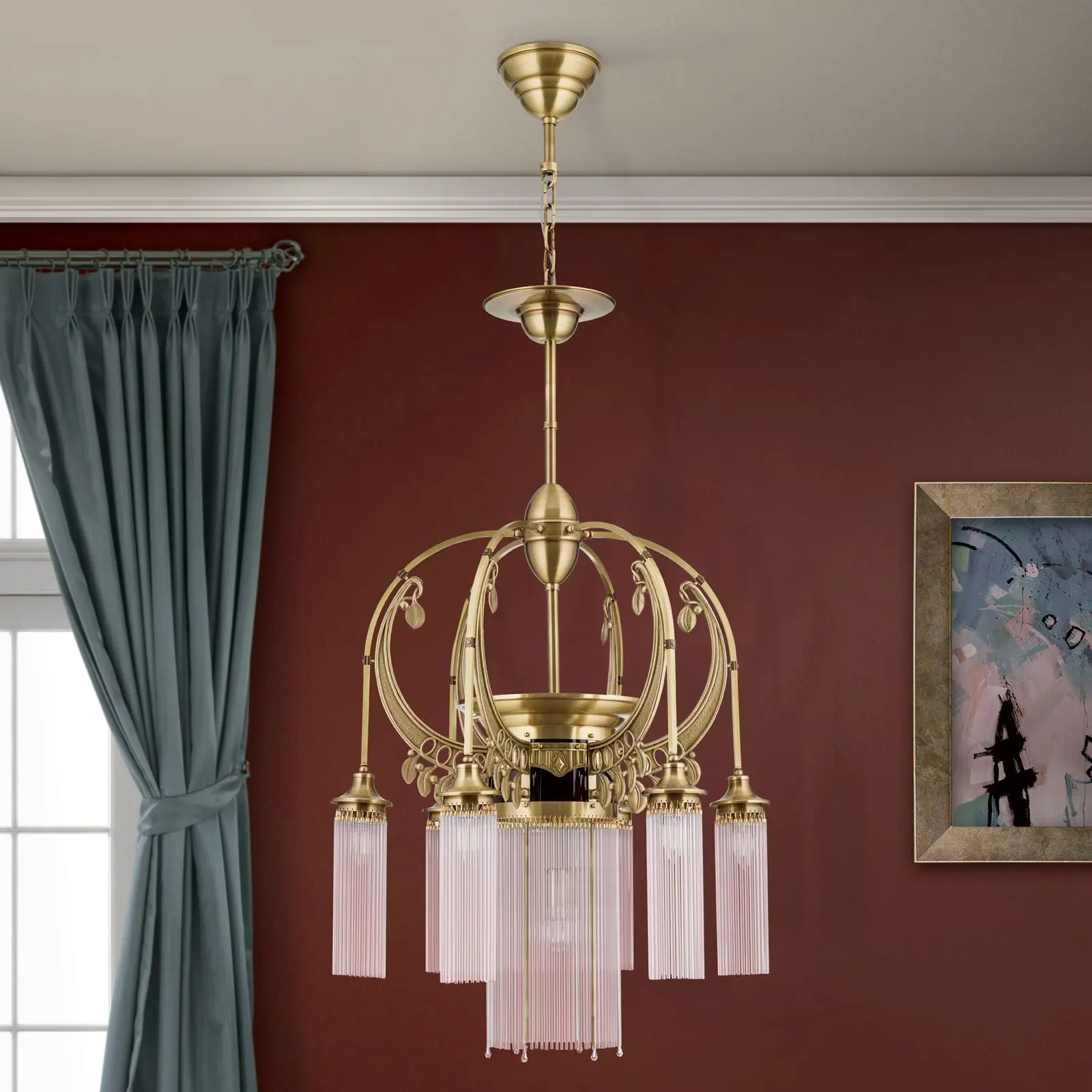 Luster ADELE, 7 izvora svetla, stari mesing, sa staklenim štapićima - 3