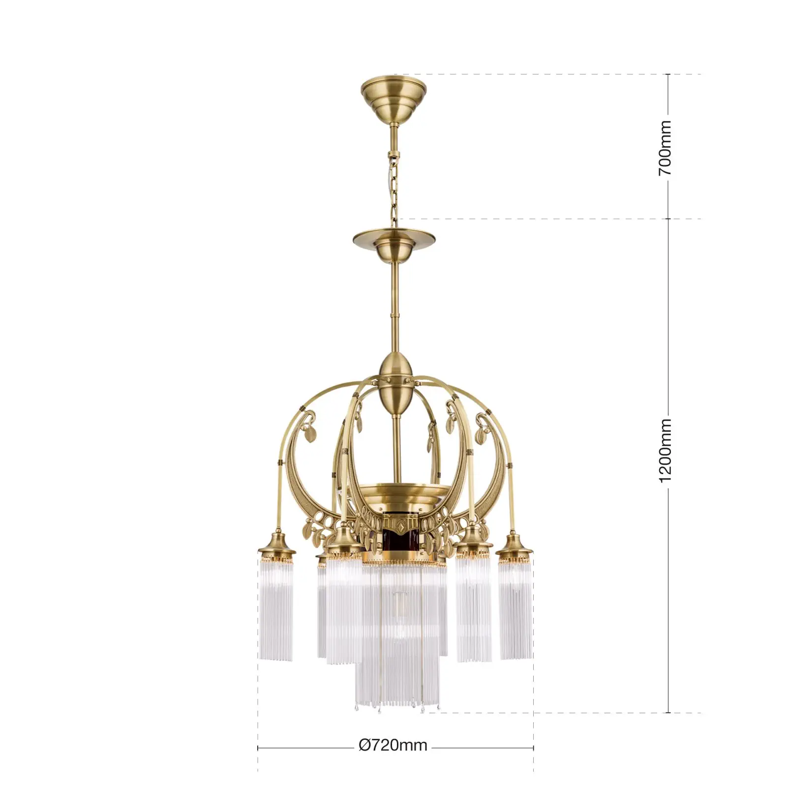 Luster ADELE, 7 izvora svetla, stari mesing, sa staklenim štapićima - 7