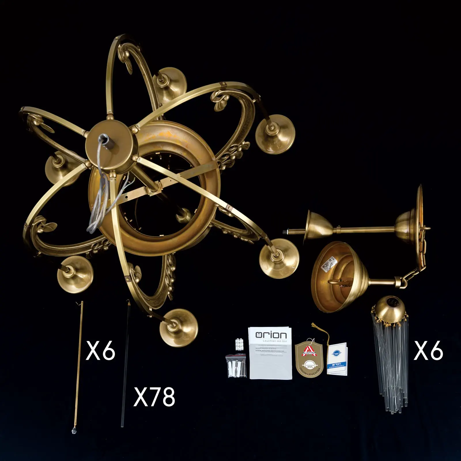 Luster ADELE, 7 izvora svetla, stari mesing, sa staklenim štapićima - 8