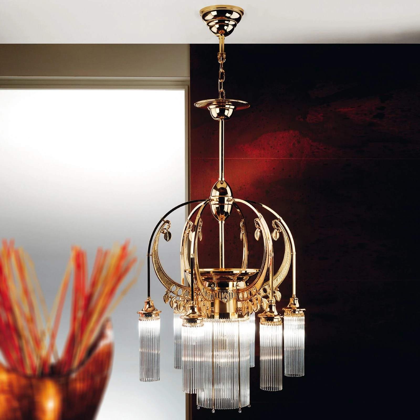 Luster ADELE, 7 izvora svetla, 24-karatno pozlaćen, štapići od kristalnog stakla