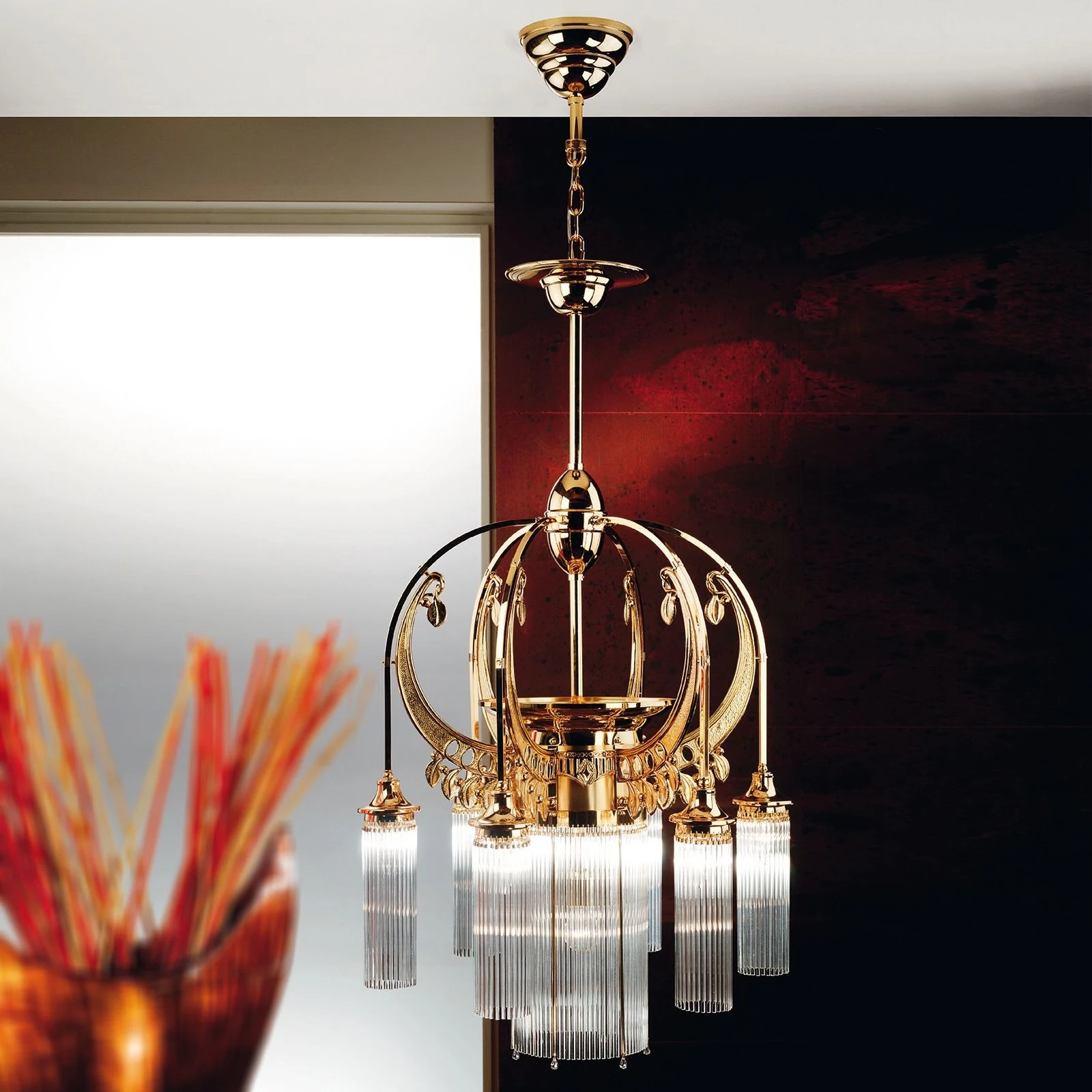 Luster ADELE, 7 izvora svetla, 24-karatno pozlaćen, štapići od kristalnog stakla - 5