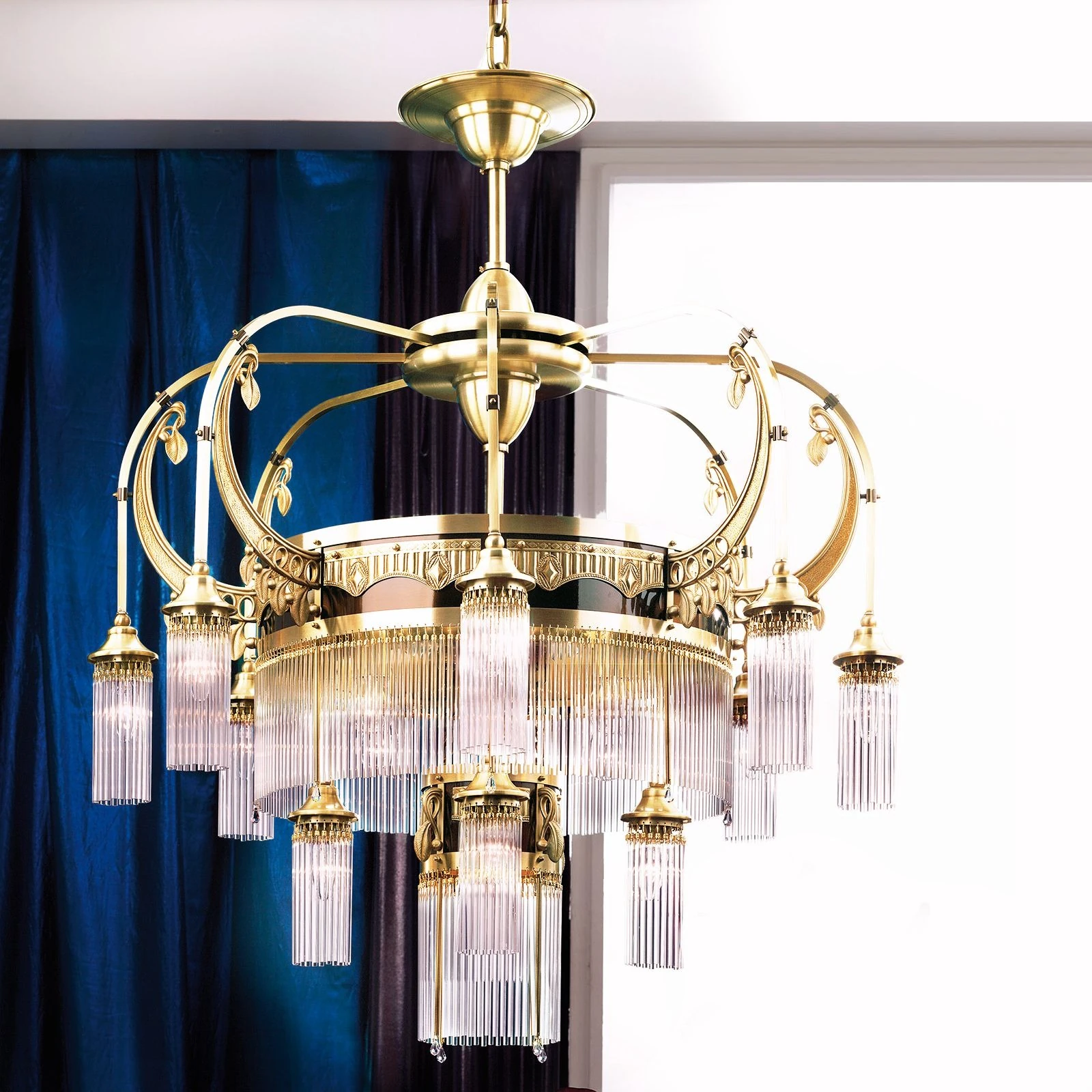 Luster ADELE, 13 izvora svetla, 24-karatno pozlaćen, štapići od kristalnog stakla - 1