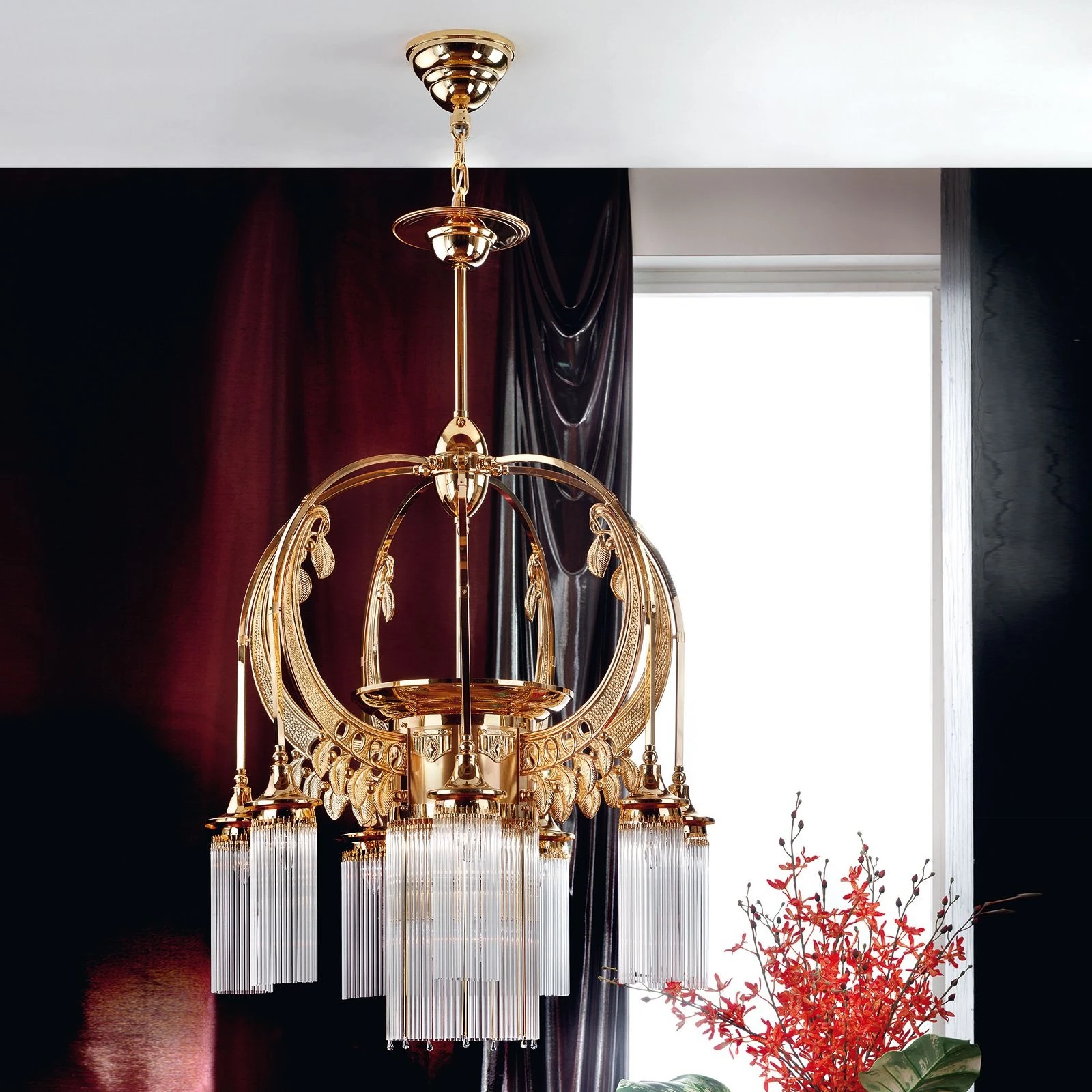 Luster ADELE, 8 izvora svetla, 24-karatno pozlaćen, štapići od kristalnog stakla - 1