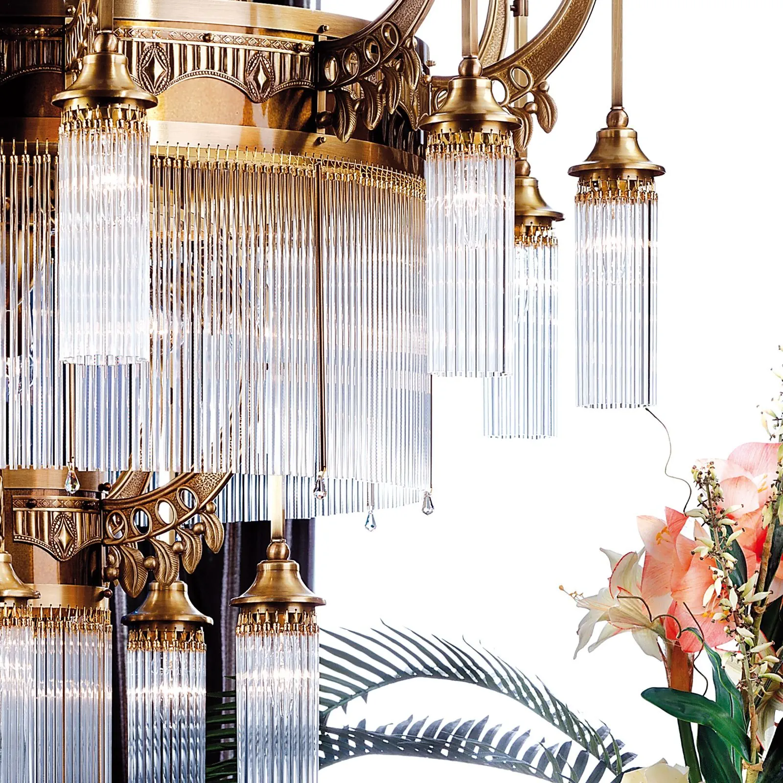 Luster ADELE, 21 izvor svetla, starinski mesing, sa staklenim štapićima - 2
