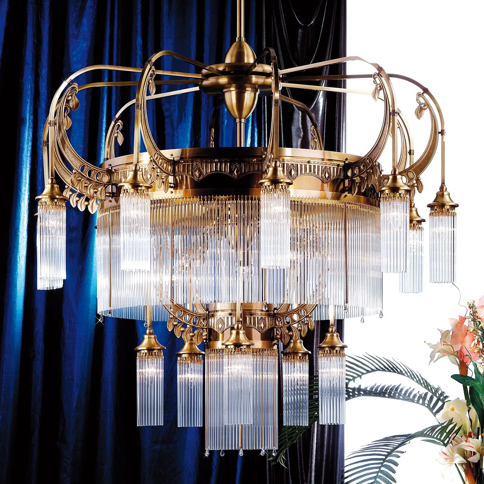 Luster ADELE, 21 izvor svetla, starinski mesing, sa staklenim štapićima - 3
