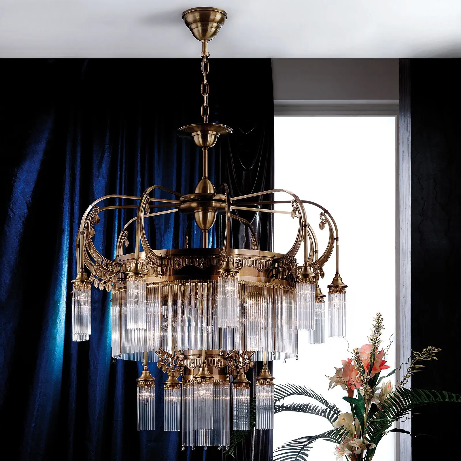 Luster ADELE, 21 izvor svetla, starinski mesing, sa staklenim štapićima - 5