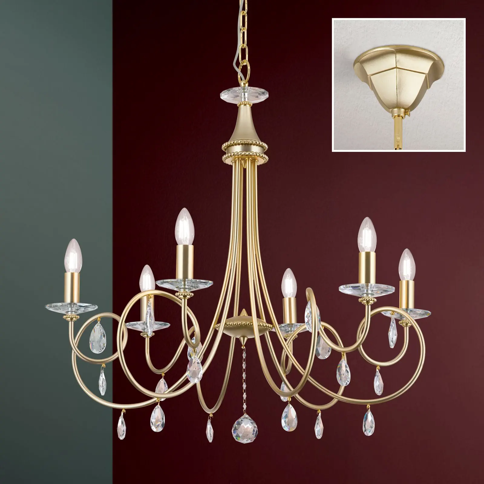 Luster GIADA, 6 izvora svetla, mat zlatna - 2