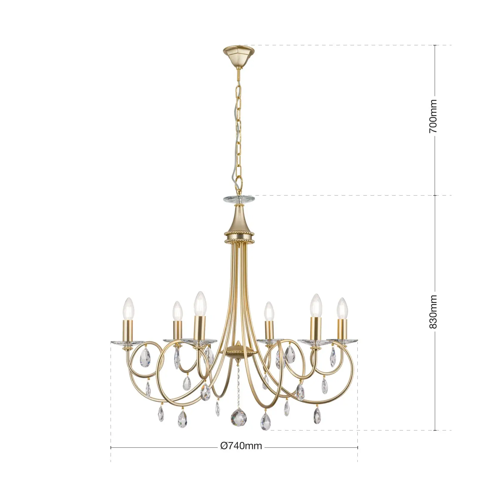 Luster GIADA, 6 izvora svetla, mat zlatna - 7