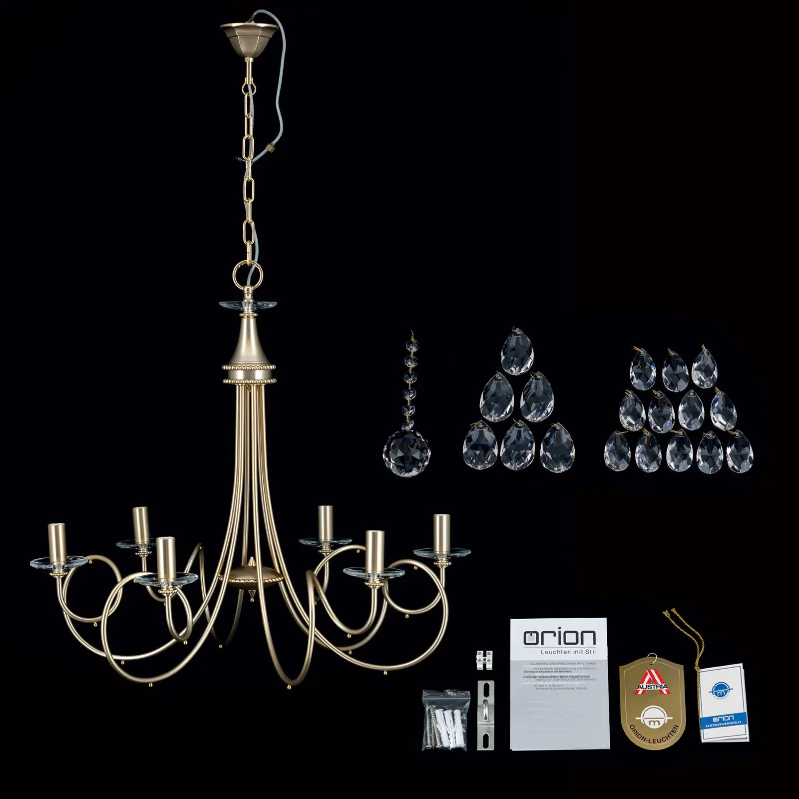 Luster GIADA, 6 izvora svetla, mat zlatna - 8