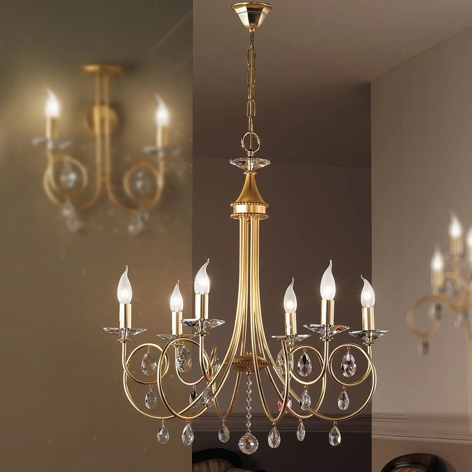 Luster GIADA, 6 izvora svetla, mat zlatna - 9