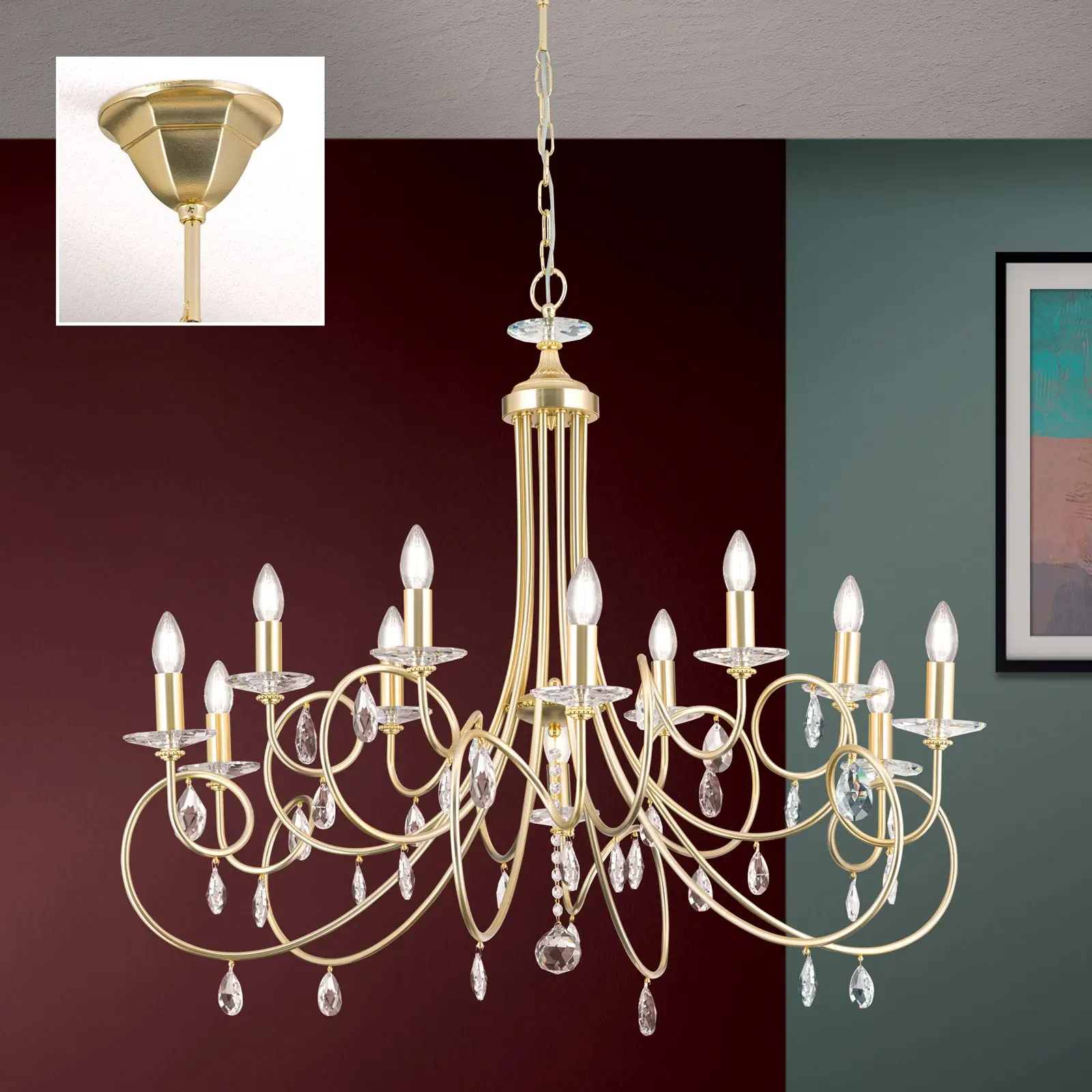 Luster GIADA, 12 izvora svetla, mat zlatna - 2