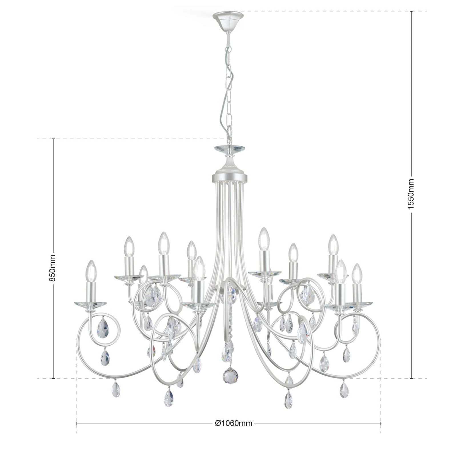 Luster GIADA, 12 izvora svetla, srebro-mat - 9