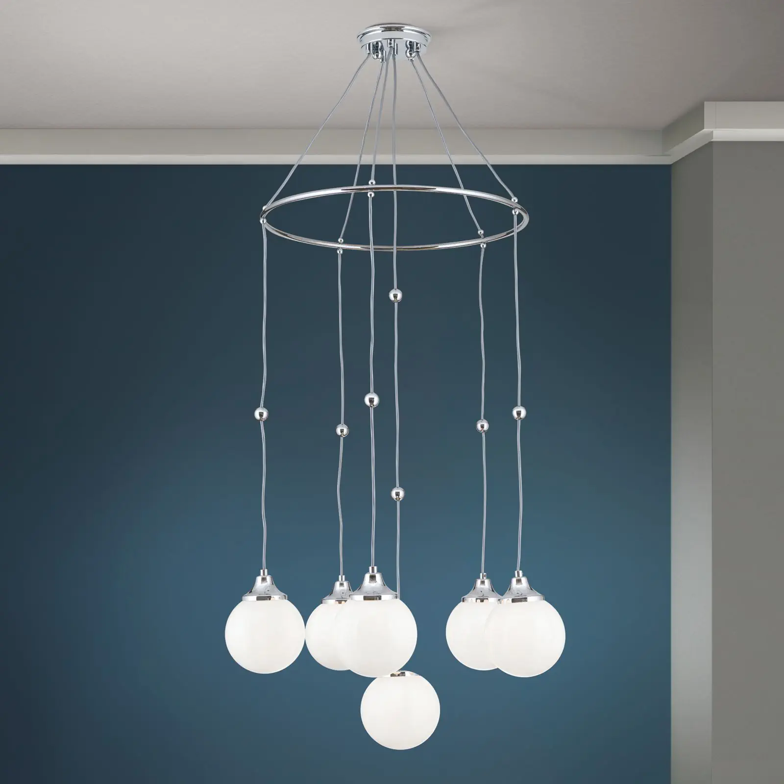 Viseća lampa ALT WIEN sa 6 sjajnih opalnih stakala, završna obrada sjajni nikl - 2