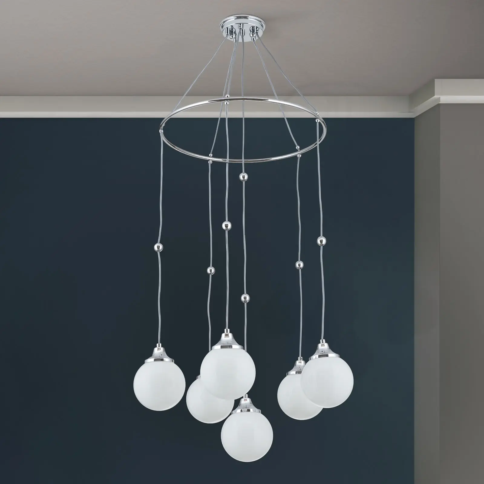 Viseća lampa ALT WIEN sa 6 sjajnih opalnih stakala, završna obrada sjajni nikl - 3