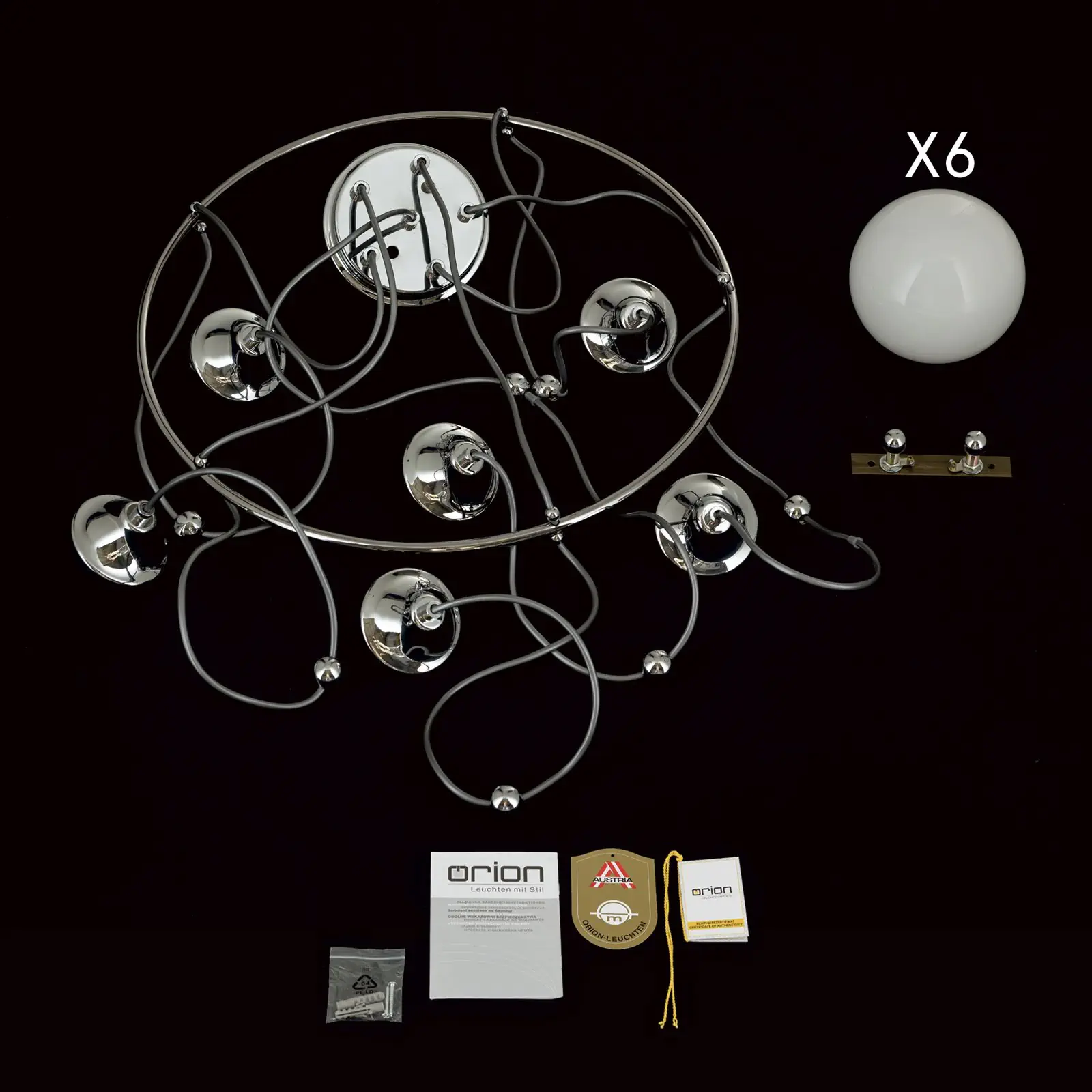 Viseća lampa ALT WIEN sa 6 sjajnih opalnih stakala, završna obrada sjajni nikl - 8