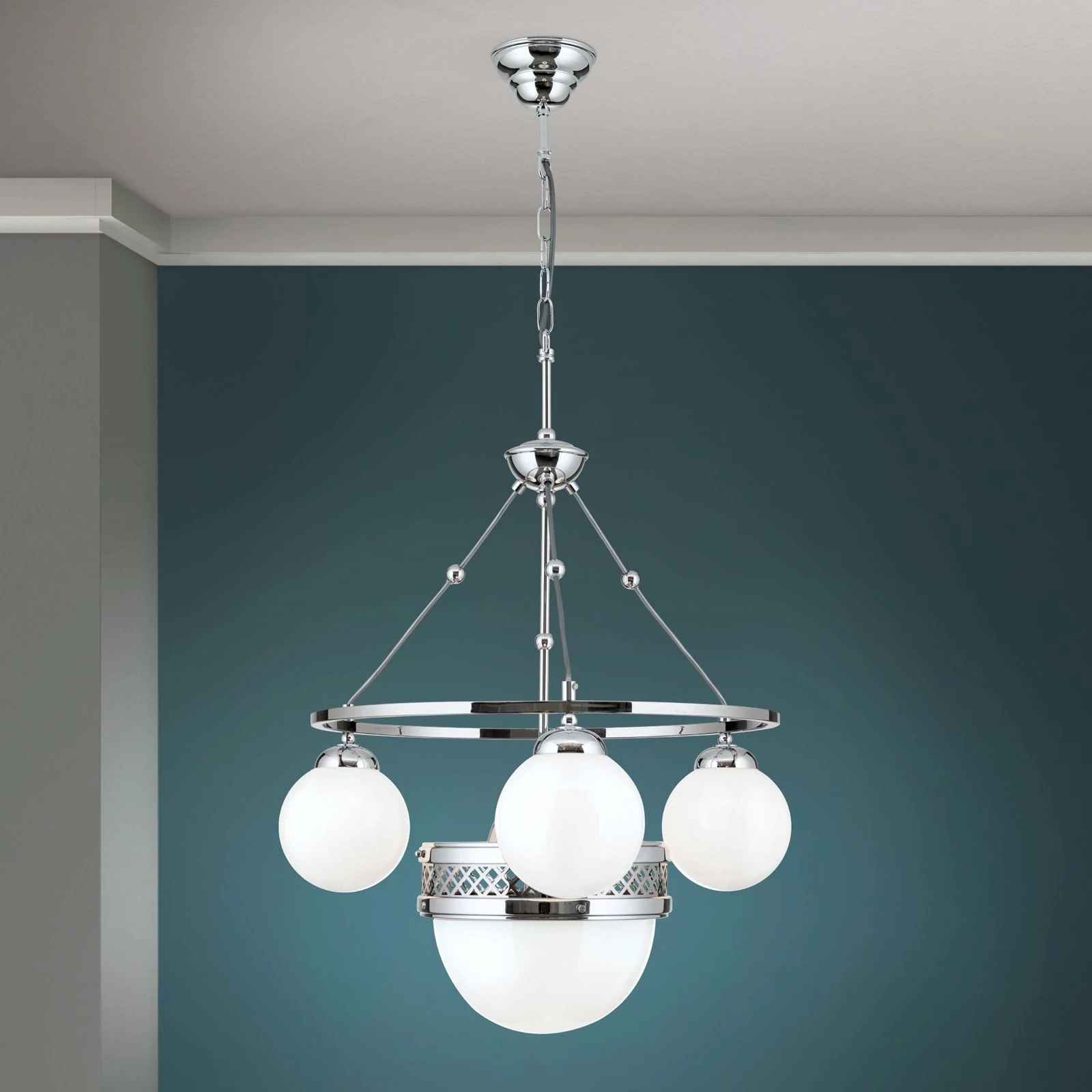 Luster ALT WIEN, 3+1 izvora svetla, sjajno opalno staklo, SCHÖLER CRYSTAL®, sjajni nikl