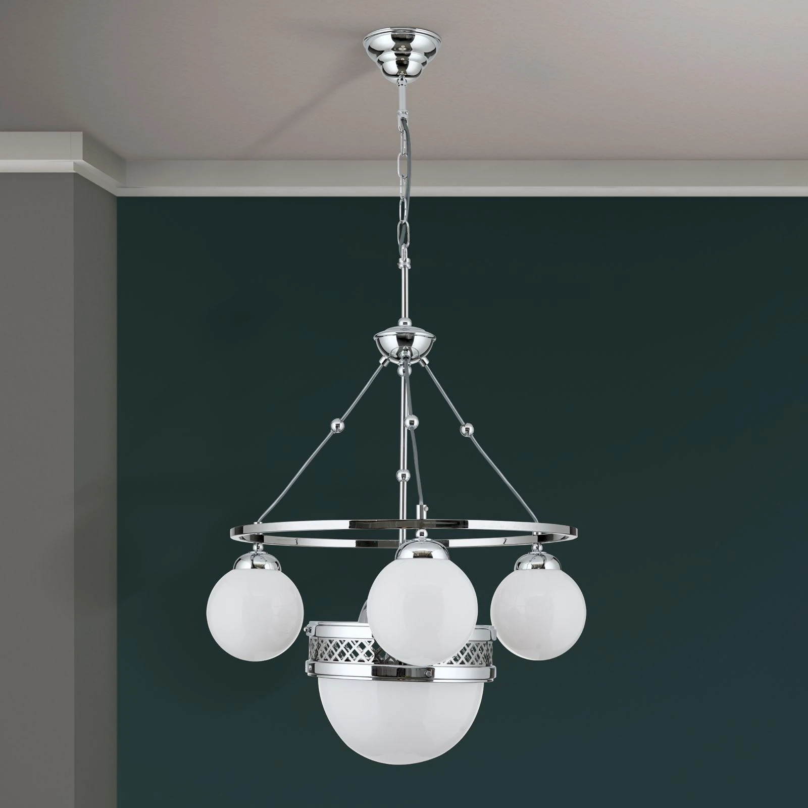 Luster ALT WIEN, 3+1 izvora svetla, sjajno opalno staklo, SCHÖLER CRYSTAL®, sjajni nikl - 3