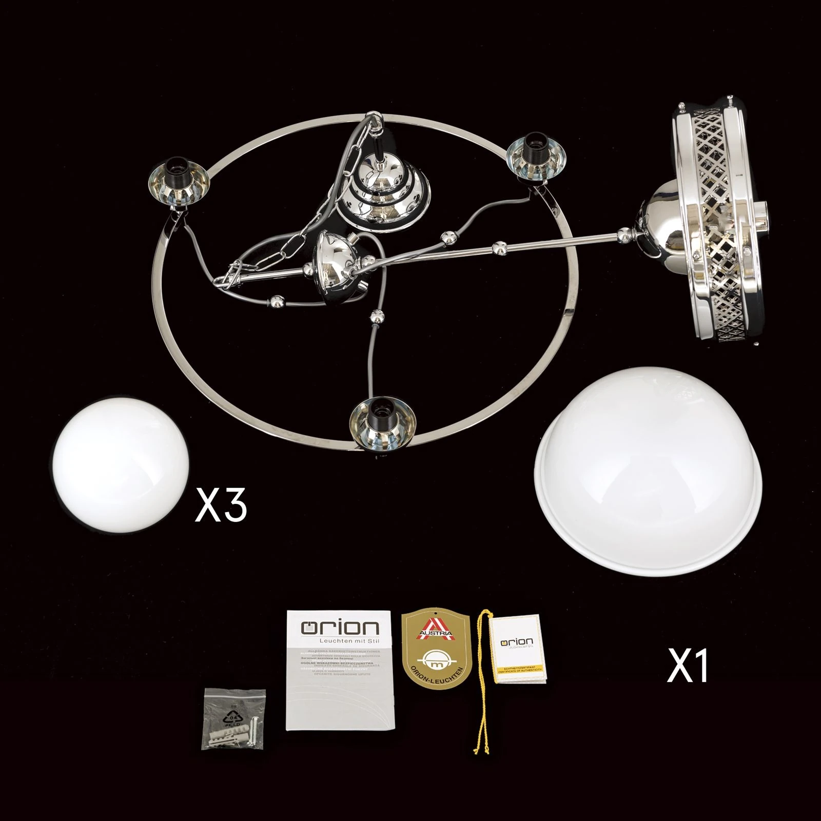 Luster ALT WIEN, 3+1 izvora svetla, sjajno opalno staklo, SCHÖLER CRYSTAL®, sjajni nikl - 8