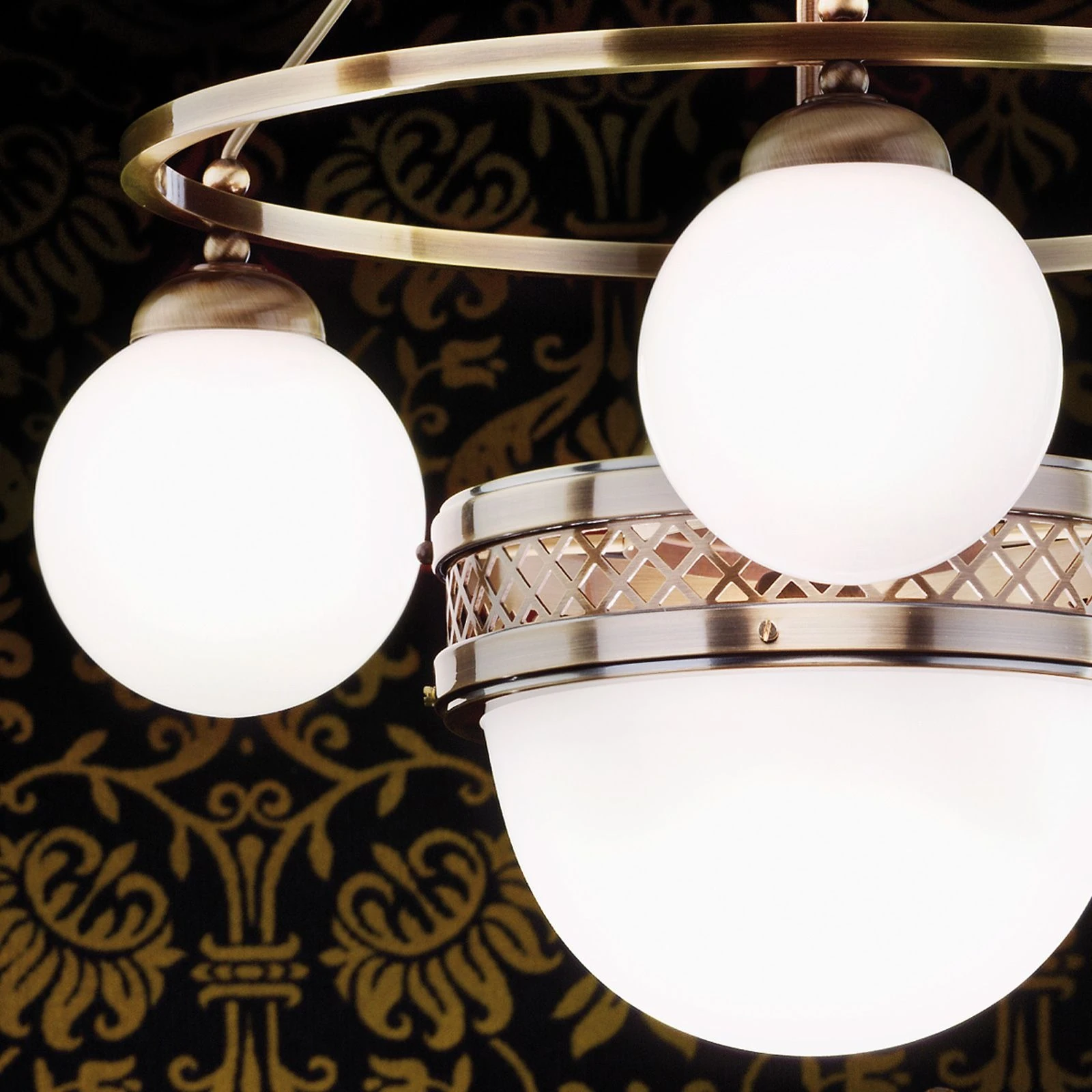 Luster ALT WIEN, 3+1 izvora svetla, sjajno opalno staklo, SCHÖLER CRYSTAL®, antik mesing - 2