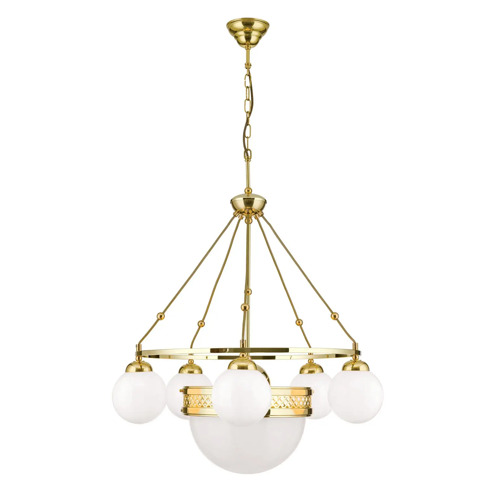 Viseća lampa ALT WIEN, 5+1 svetlo, sjajni mesing, sa opalno sjajnim staklom - 4