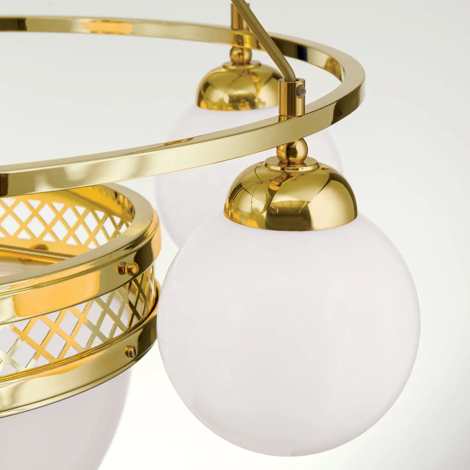 Viseća lampa ALT WIEN, 5+1 svetlo, sjajni mesing, sa opalno sjajnim staklom - 6