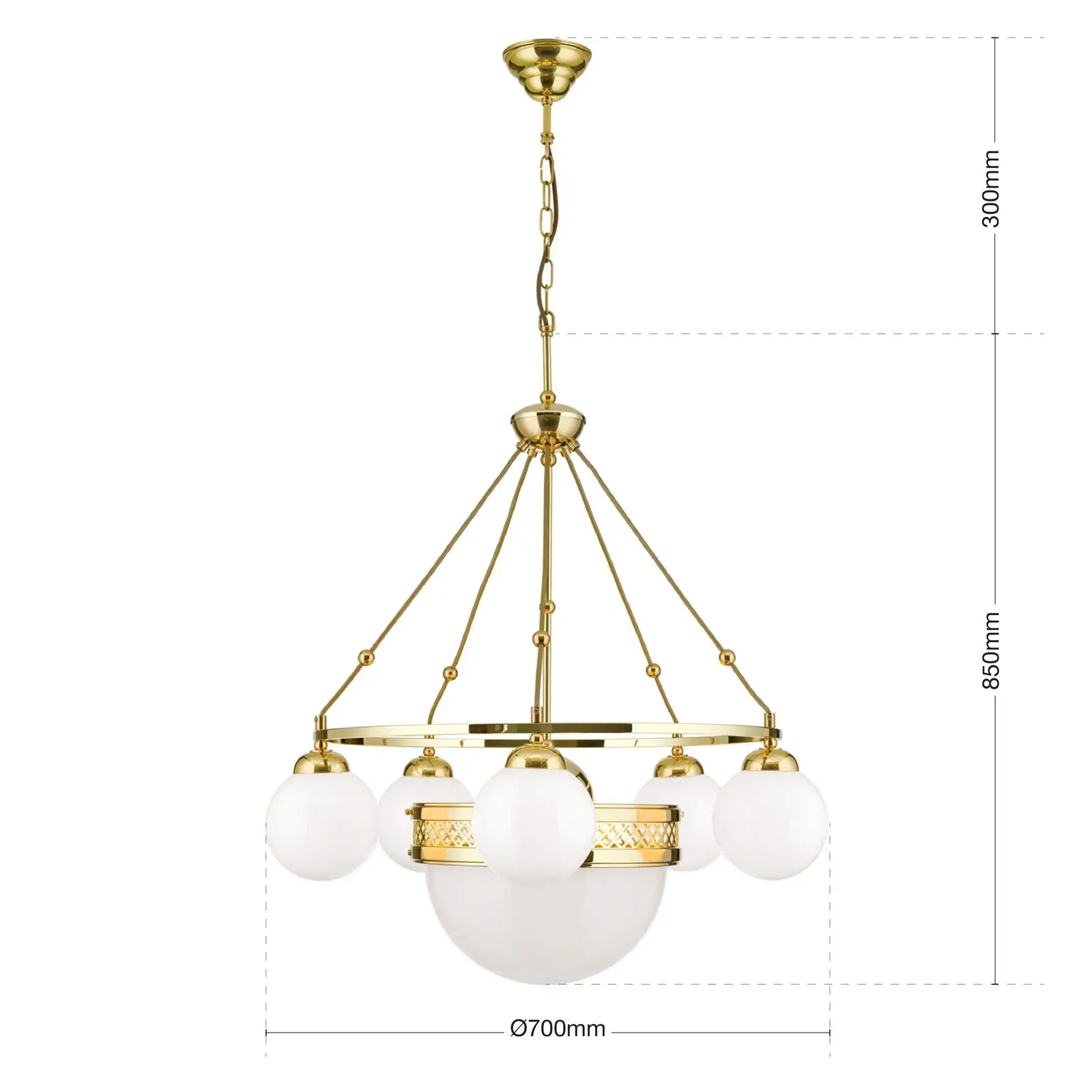 Viseća lampa ALT WIEN, 5+1 svetlo, sjajni mesing, sa opalno sjajnim staklom - 7