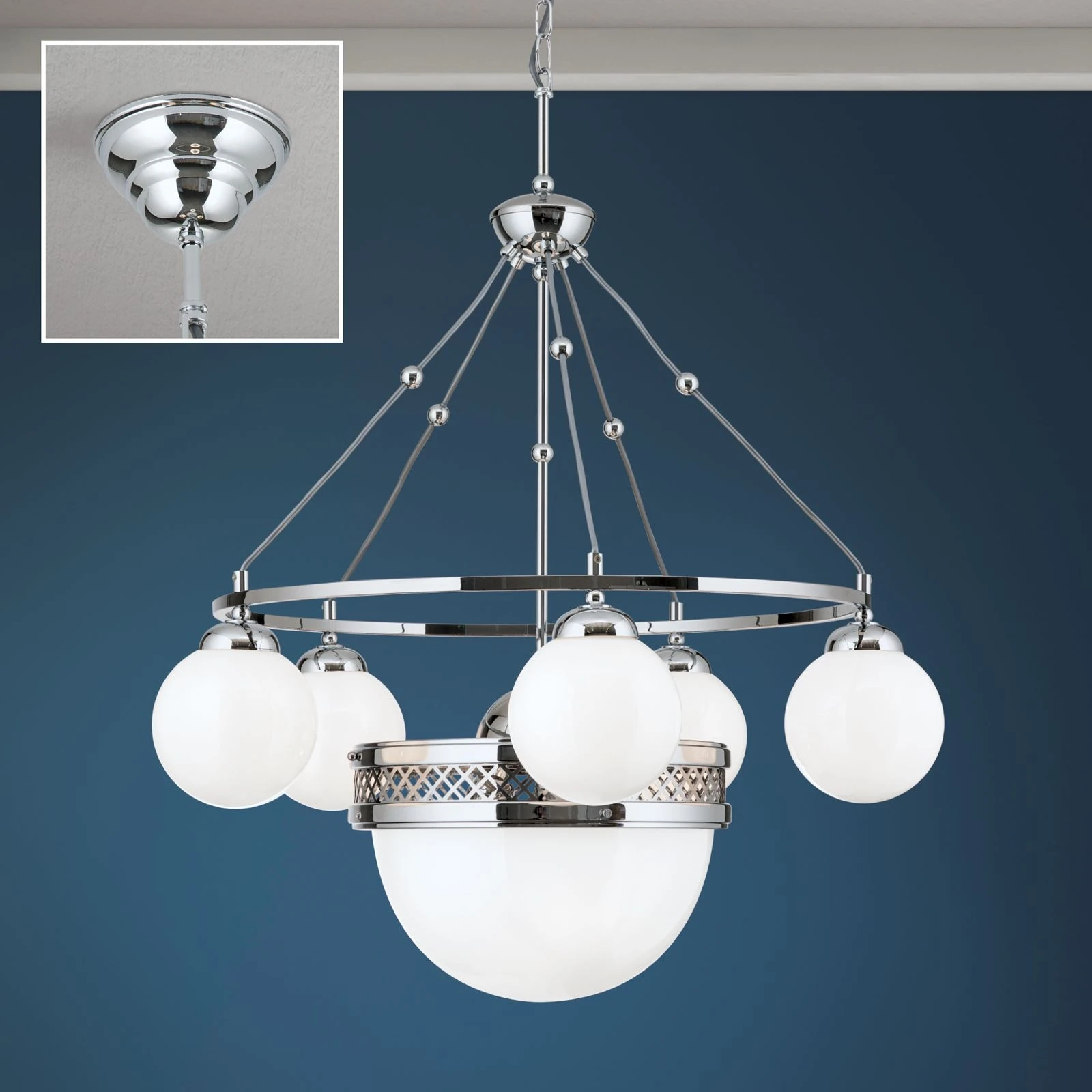 Luster ALT WIEN, 5+1 izvora svetla, sjajno opalno staklo, SCHÖLER CRYSTAL®, sjajni nikl - 2