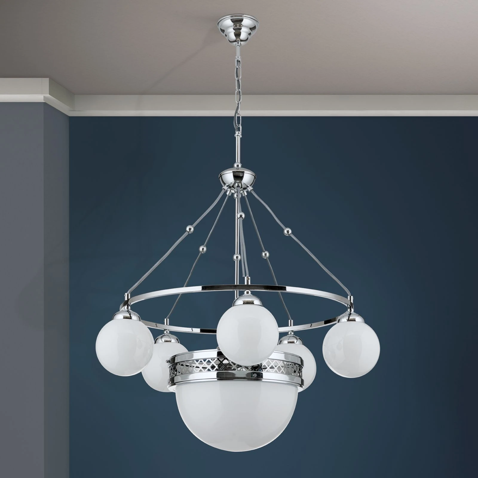 Luster ALT WIEN, 5+1 izvora svetla, sjajno opalno staklo, SCHÖLER CRYSTAL®, sjajni nikl - 3