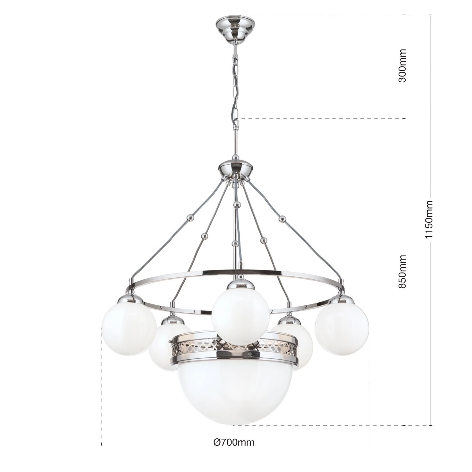 Luster ALT WIEN, 5+1 izvora svetla, sjajno opalno staklo, SCHÖLER CRYSTAL®, sjajni nikl - 7