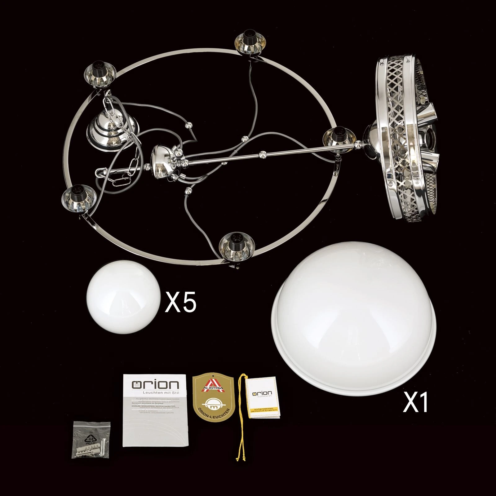 Luster ALT WIEN, 5+1 izvora svetla, sjajno opalno staklo, SCHÖLER CRYSTAL®, sjajni nikl - 8