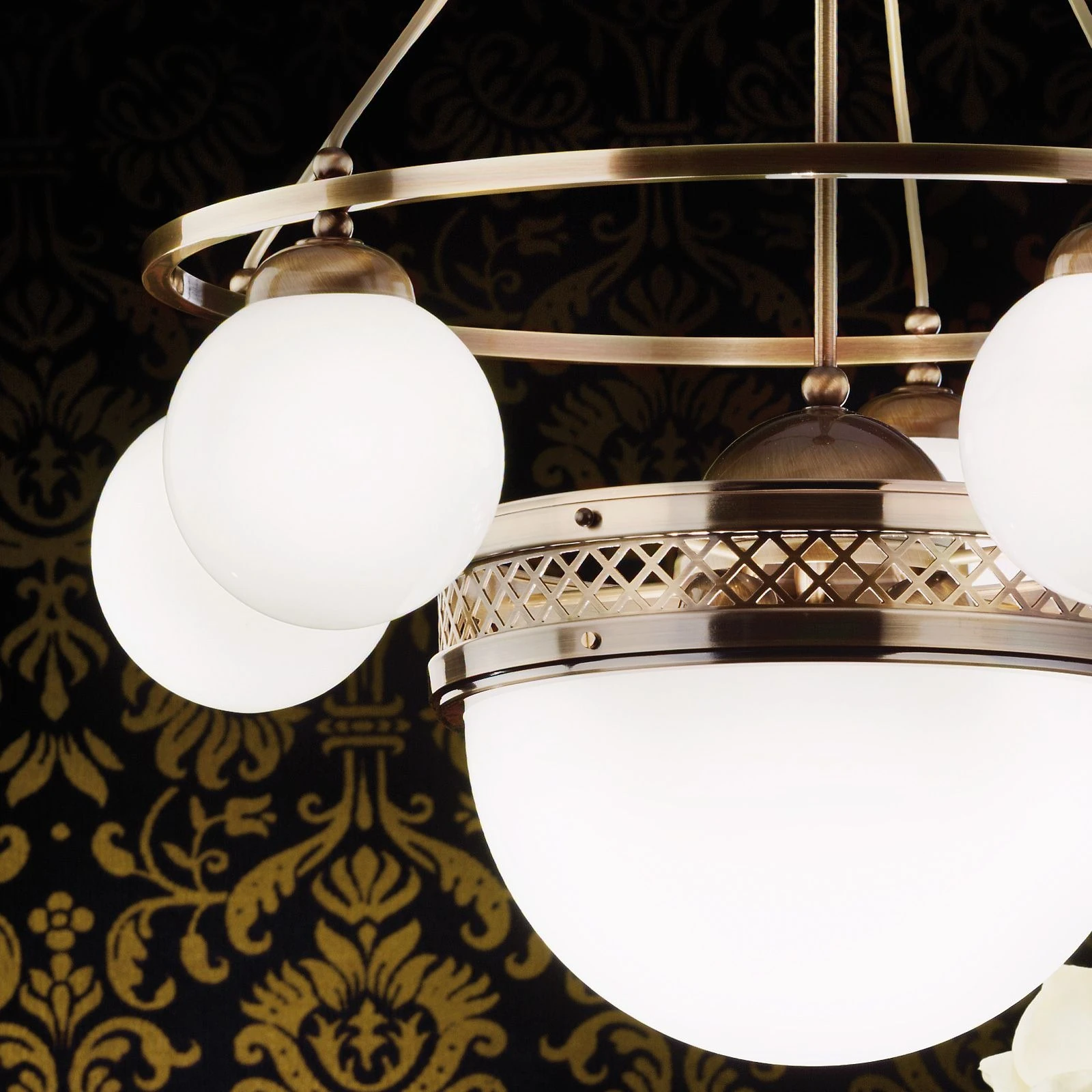 Luster ALT WIEN, 5+1 izvora svetla, sjajno opalno staklo, SCHÖLER CRYSTAL®, antik mesing - 2