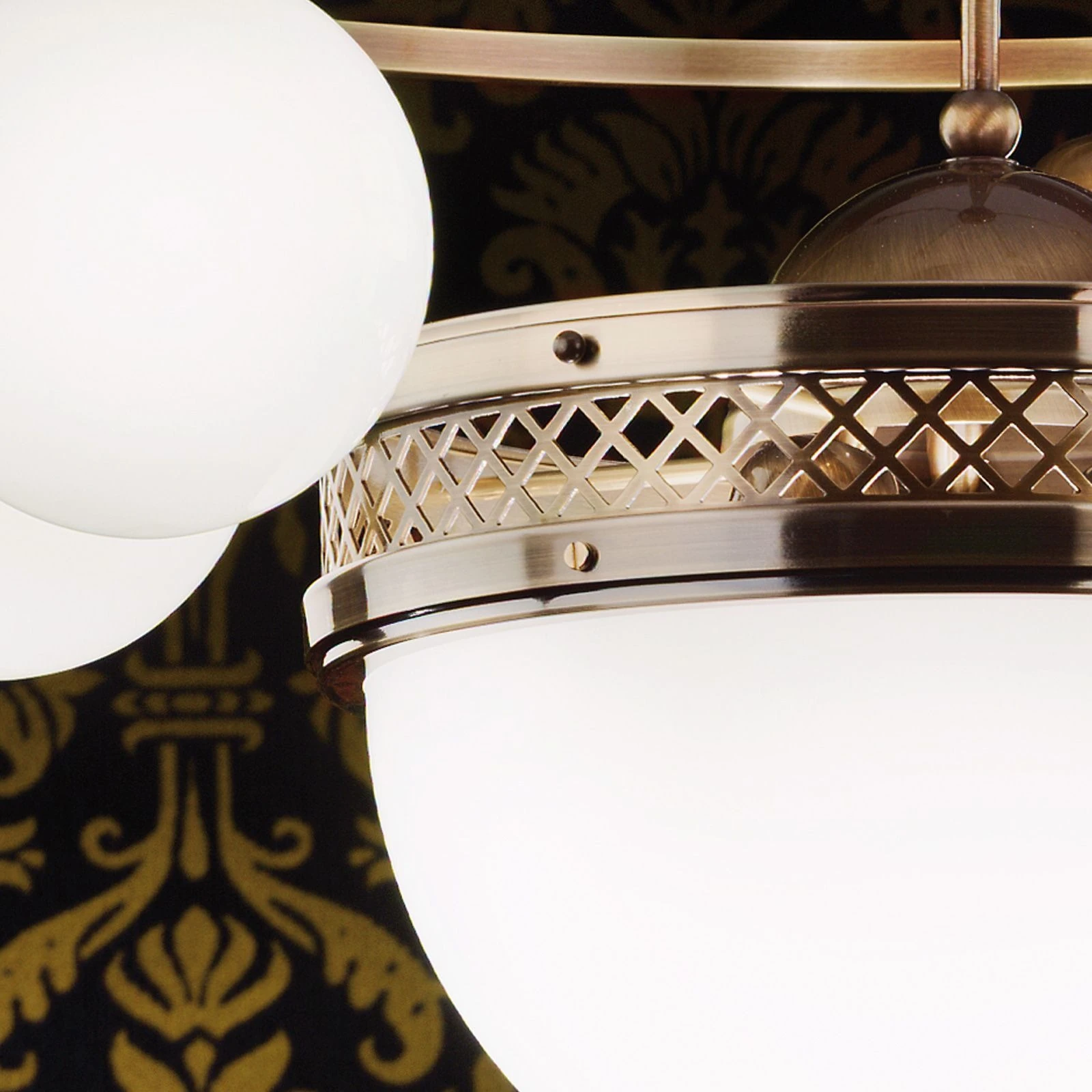 Luster ALT WIEN, 5+1 izvora svetla, sjajno opalno staklo, SCHÖLER CRYSTAL®, antik mesing - 3