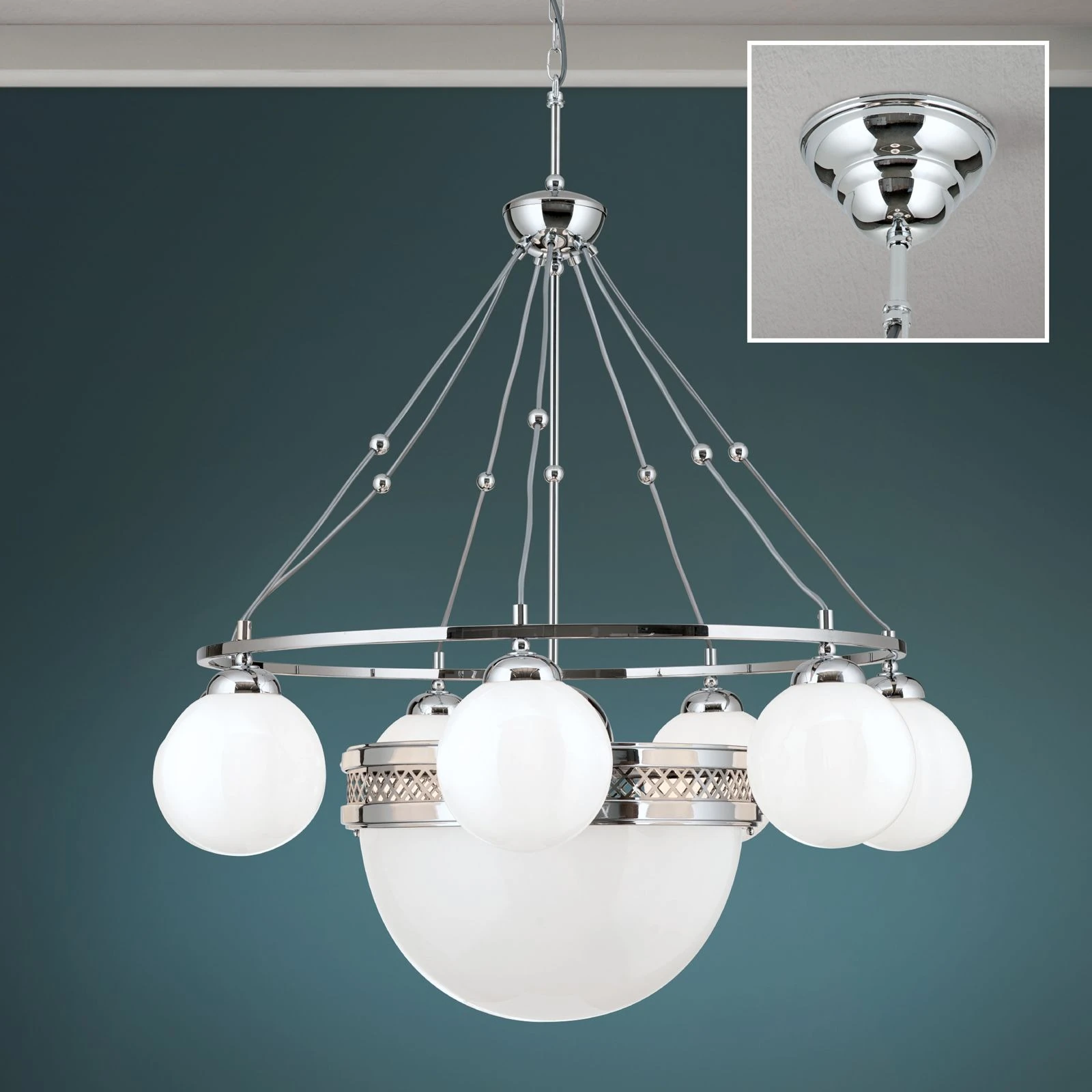 Luster ALT WIEN, 7+1 izvora svetla, sjajno opalno staklo, SCHÖLER CRYSTAL®, sjajni nikl - 2