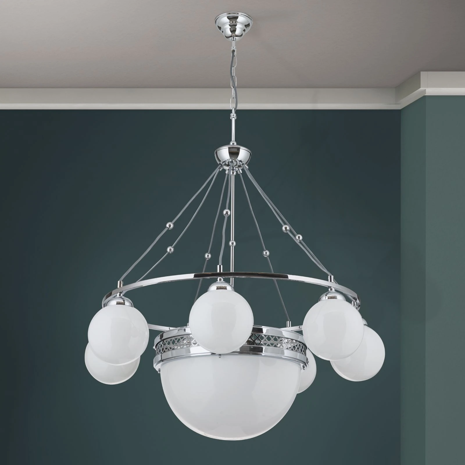 Luster ALT WIEN, 7+1 izvora svetla, sjajno opalno staklo, SCHÖLER CRYSTAL®, sjajni nikl - 3